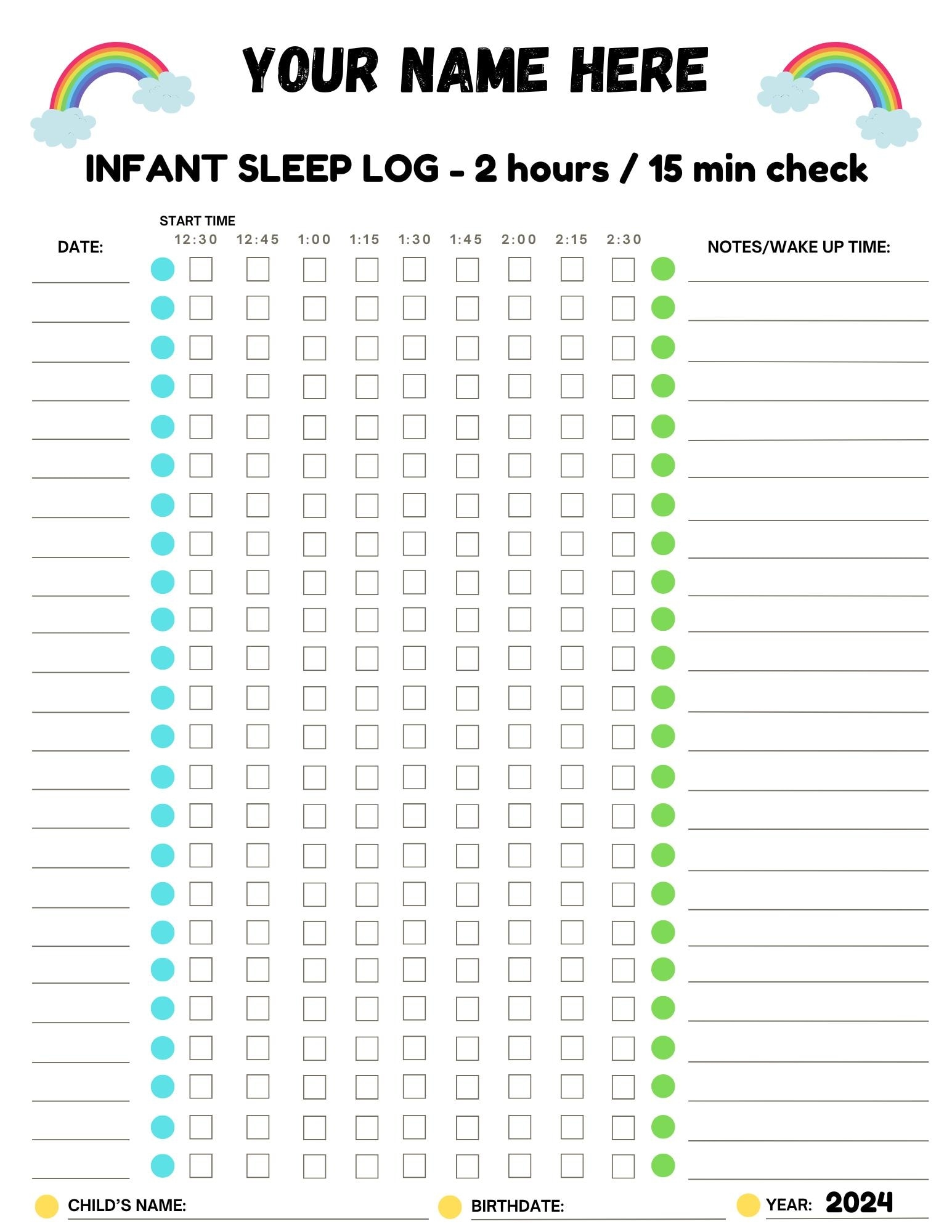 Infant Sleep Log For Childcare Homes And Centers Etsy Canada