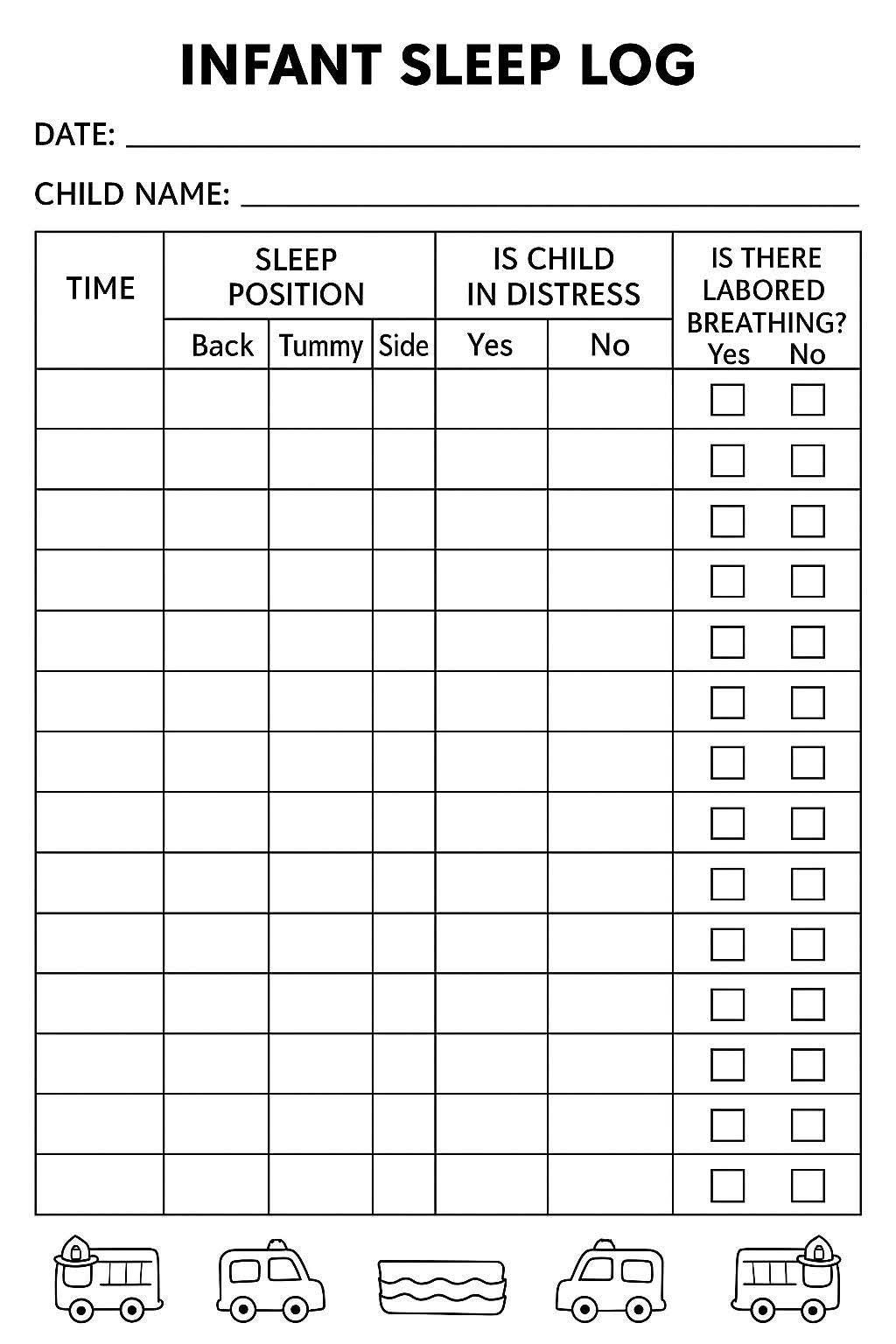 Infant Sleep Log For Daycare Childcare Form Etsy