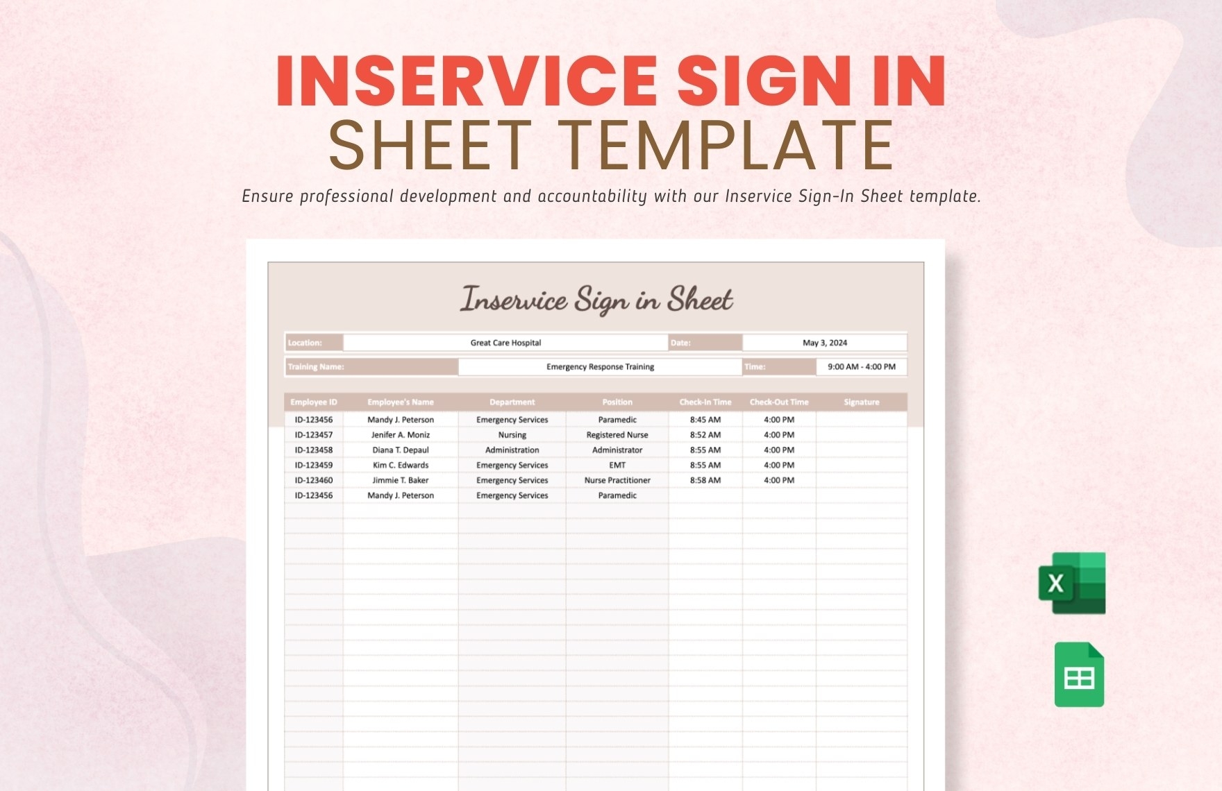 Inservice Sign In Sheet Template In Excel Google Sheets Download Template