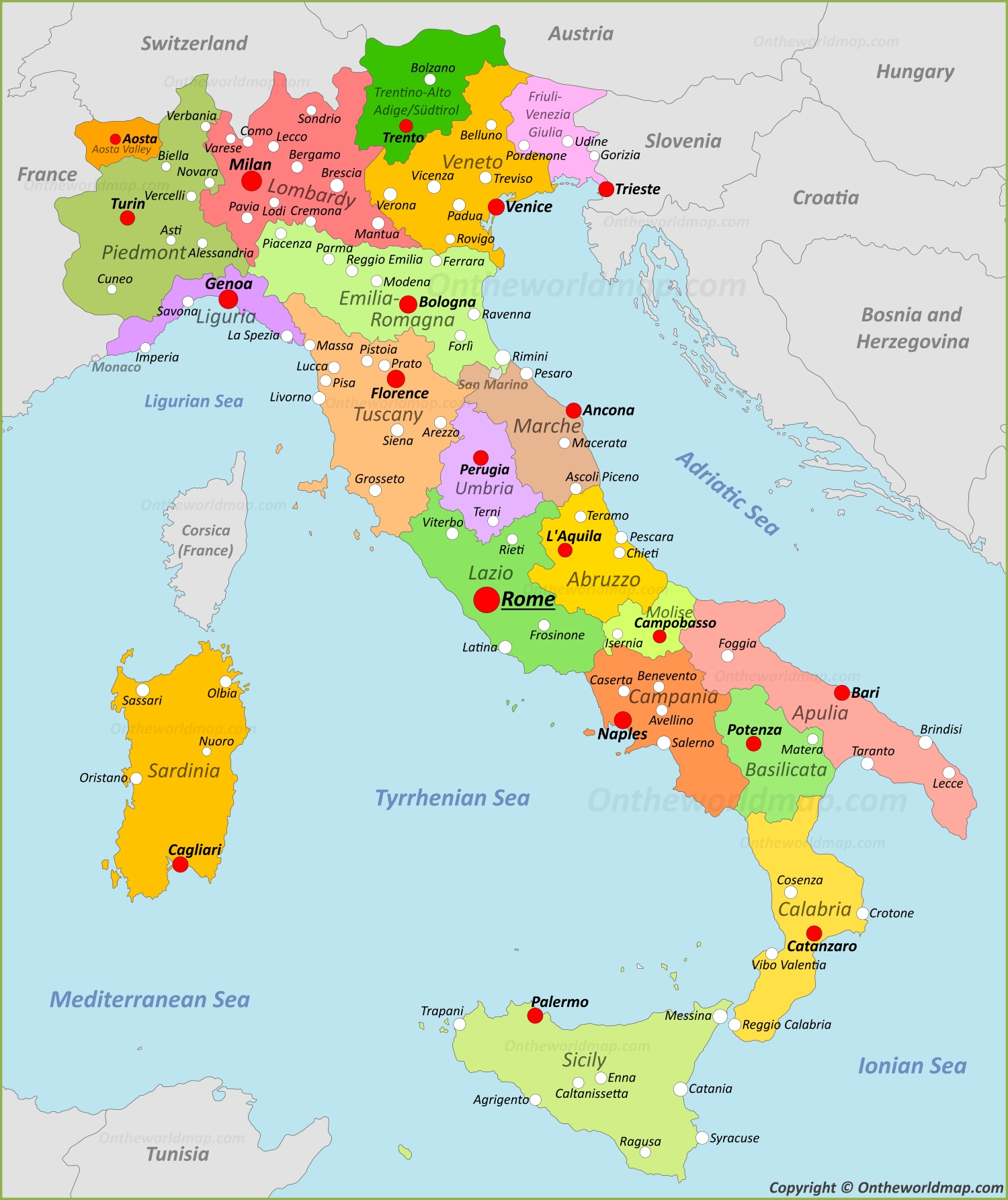 Printable Map Of Italy With Cities