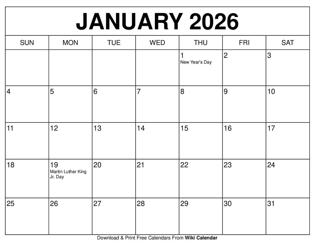 January 2026 Calendar Printable Templates More