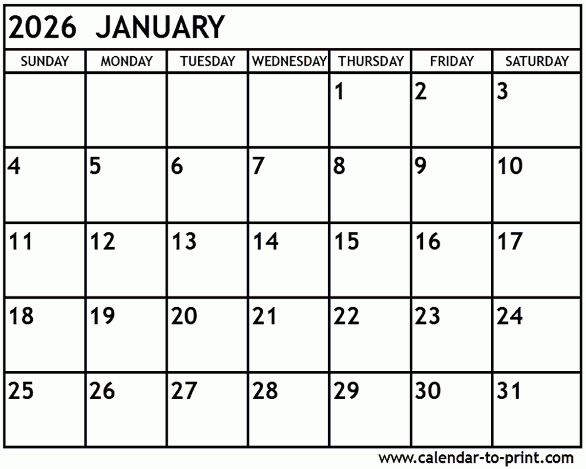 Calendar For 2026 Printable Calendar For 2026 Printable