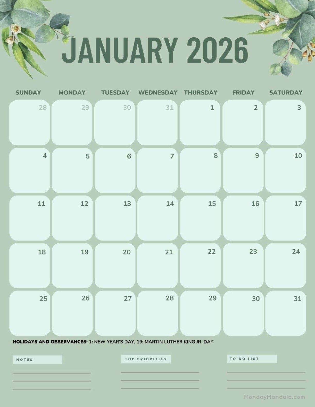 2026 Calendar Portrait Printable 2026 Calendar Portrait Printable