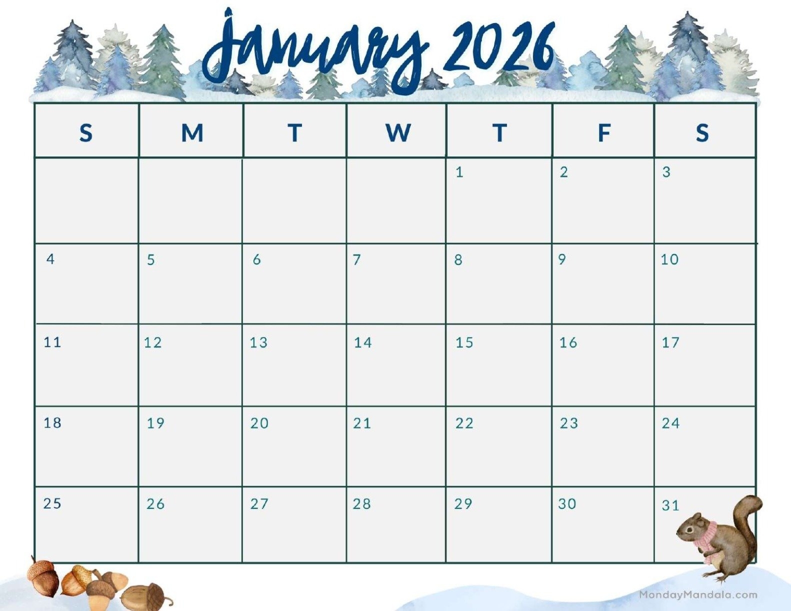January 2026 Calendars Free PDF Printables January 2026 Calendars Free PDF Printables
