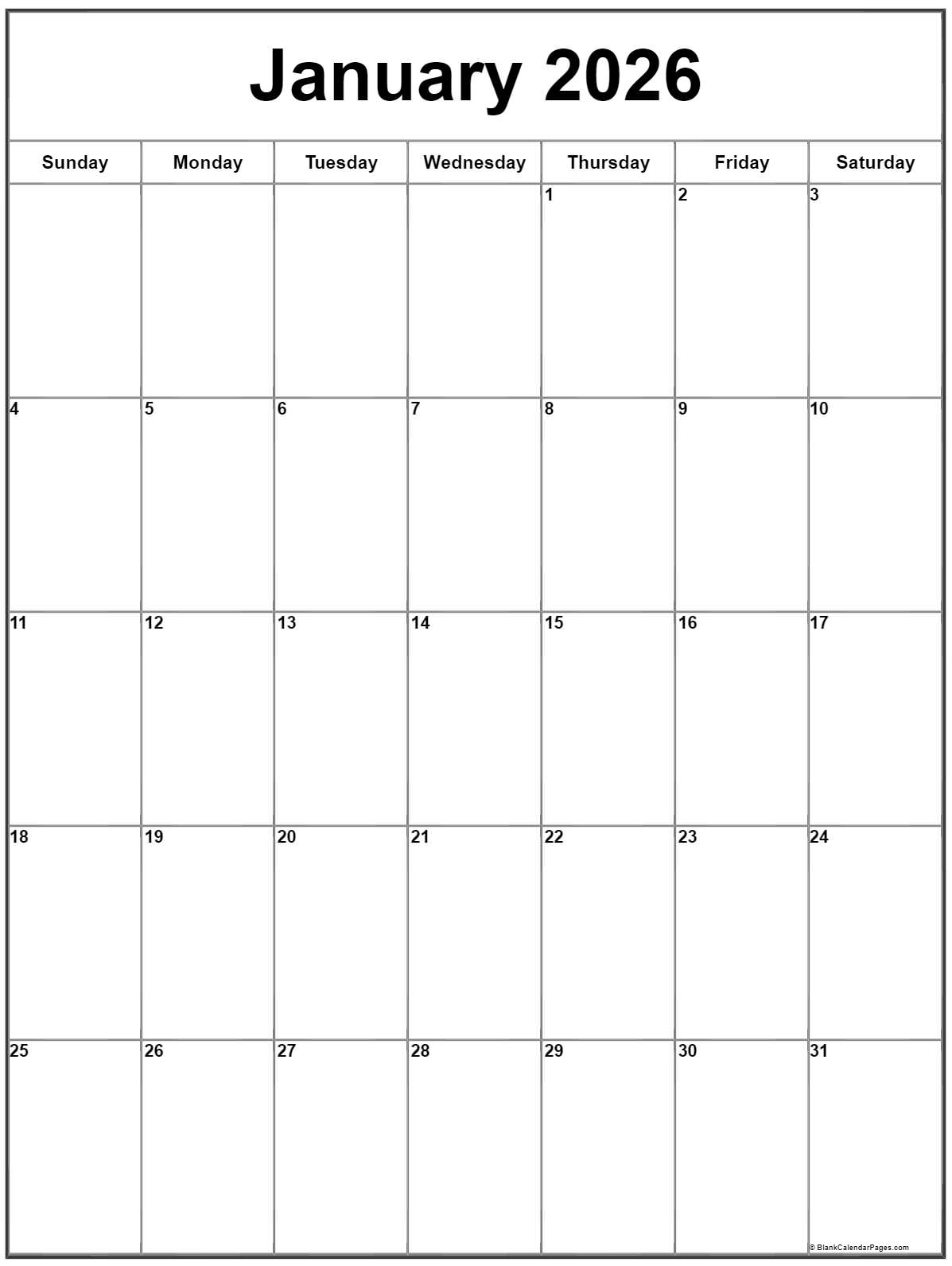 2026 Calendar Printable Vertical