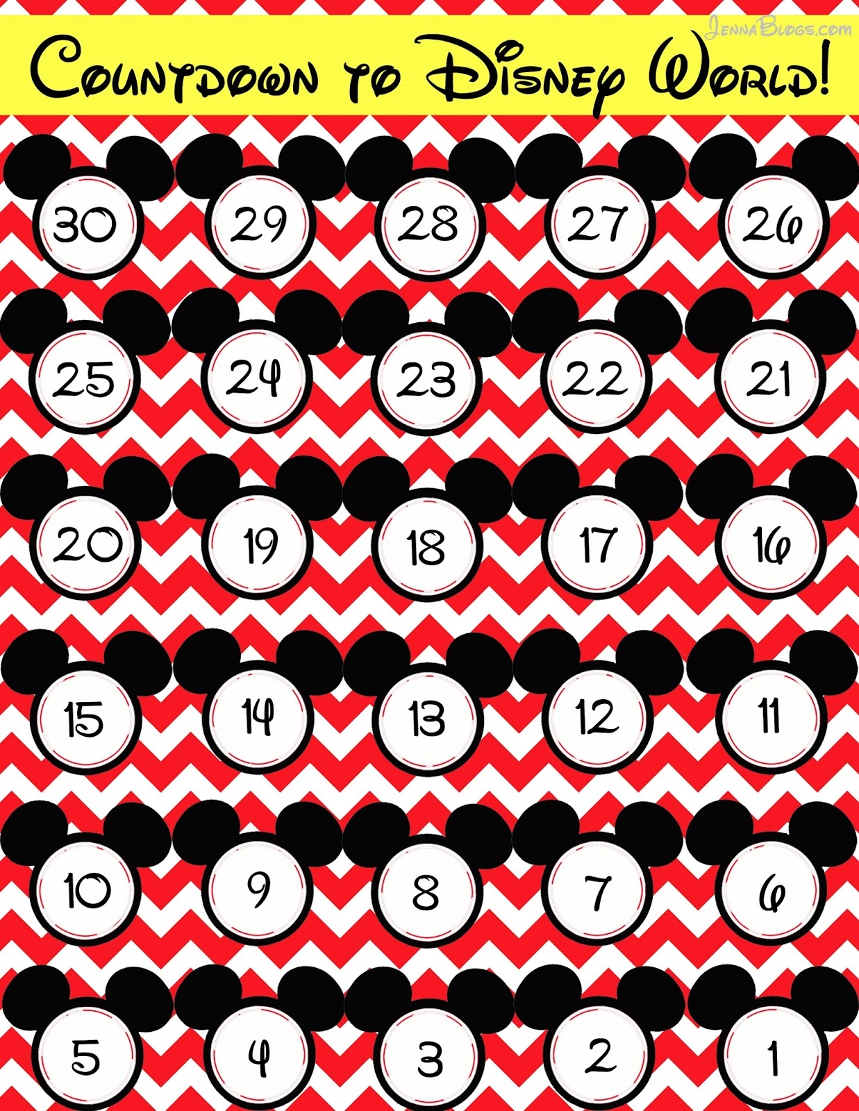 Disney World Countdown Calendar Printable