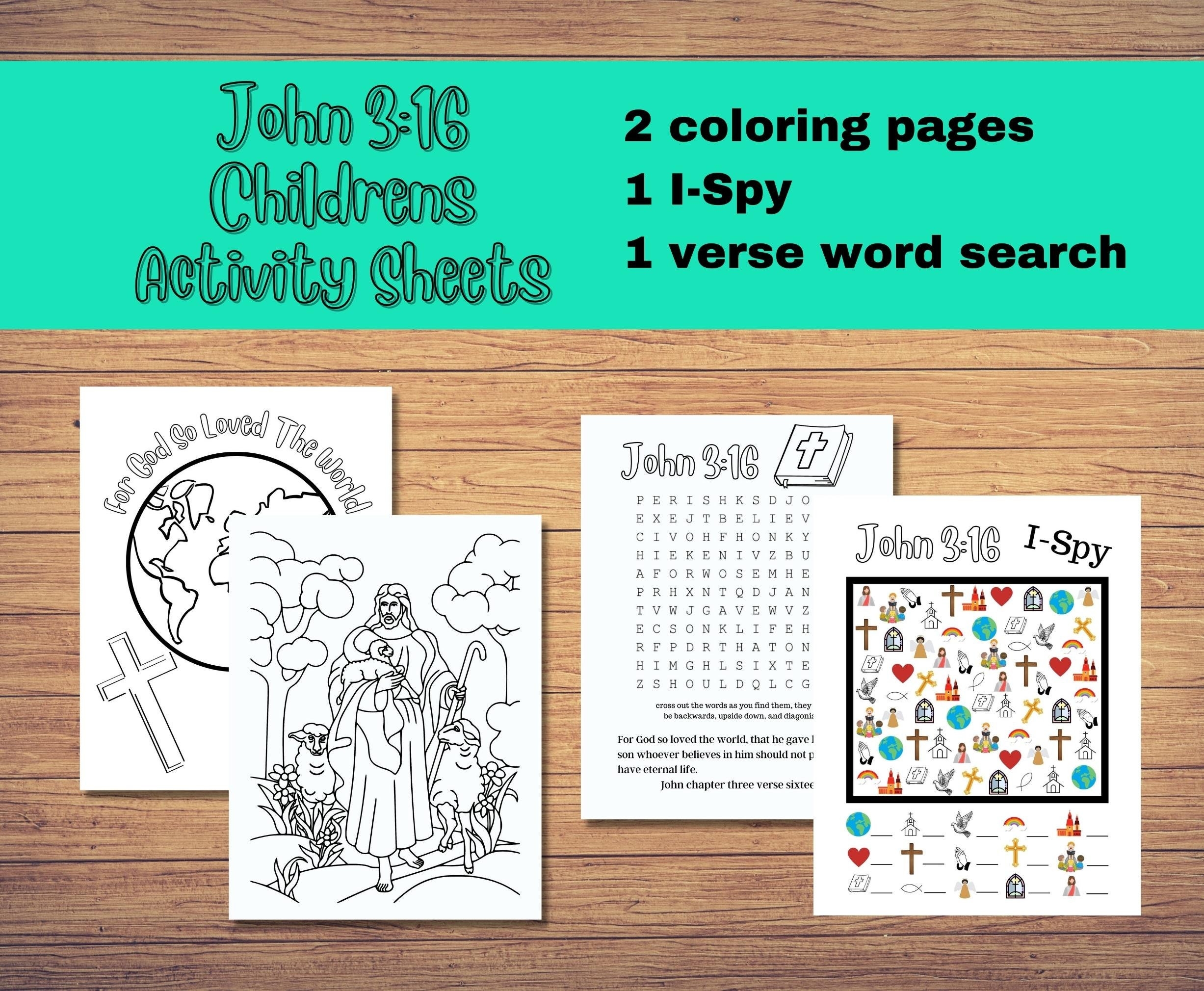 John 3 16 Activity Sheets For Kids Church Lesson Activity Sheets 