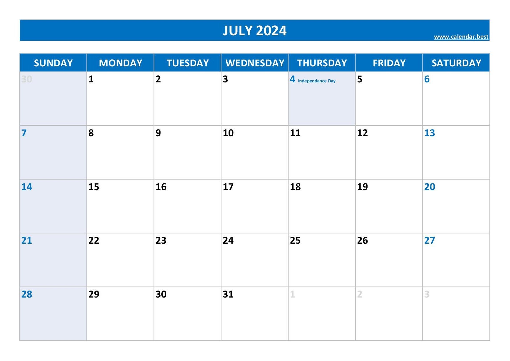 July 2024 Calendar Calendar best