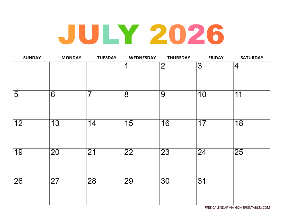 July 2026 Calendar Free Printables 30 Cute Templates 