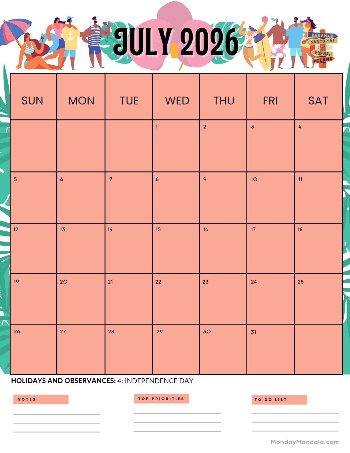 Printable July Calendar