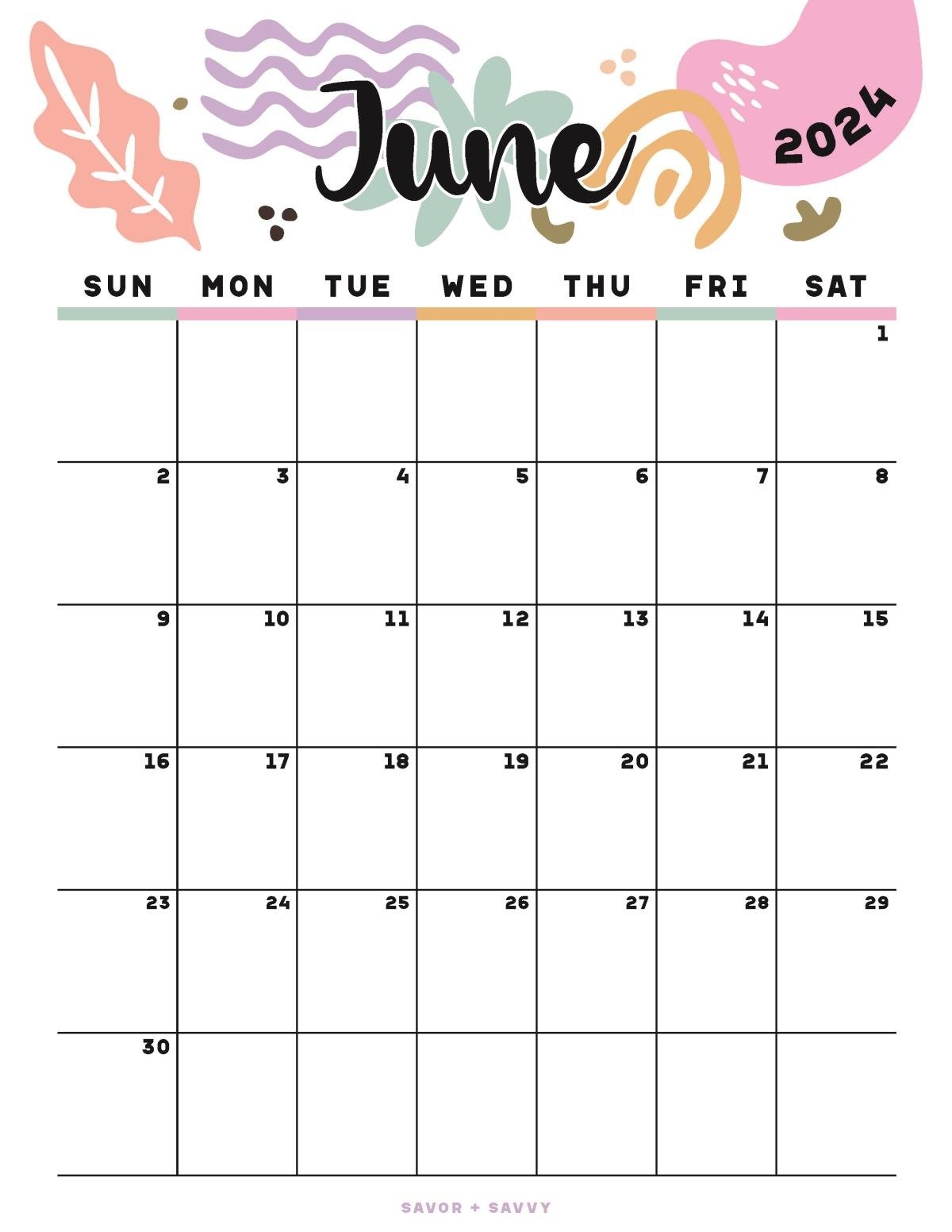 Calendar Printable June