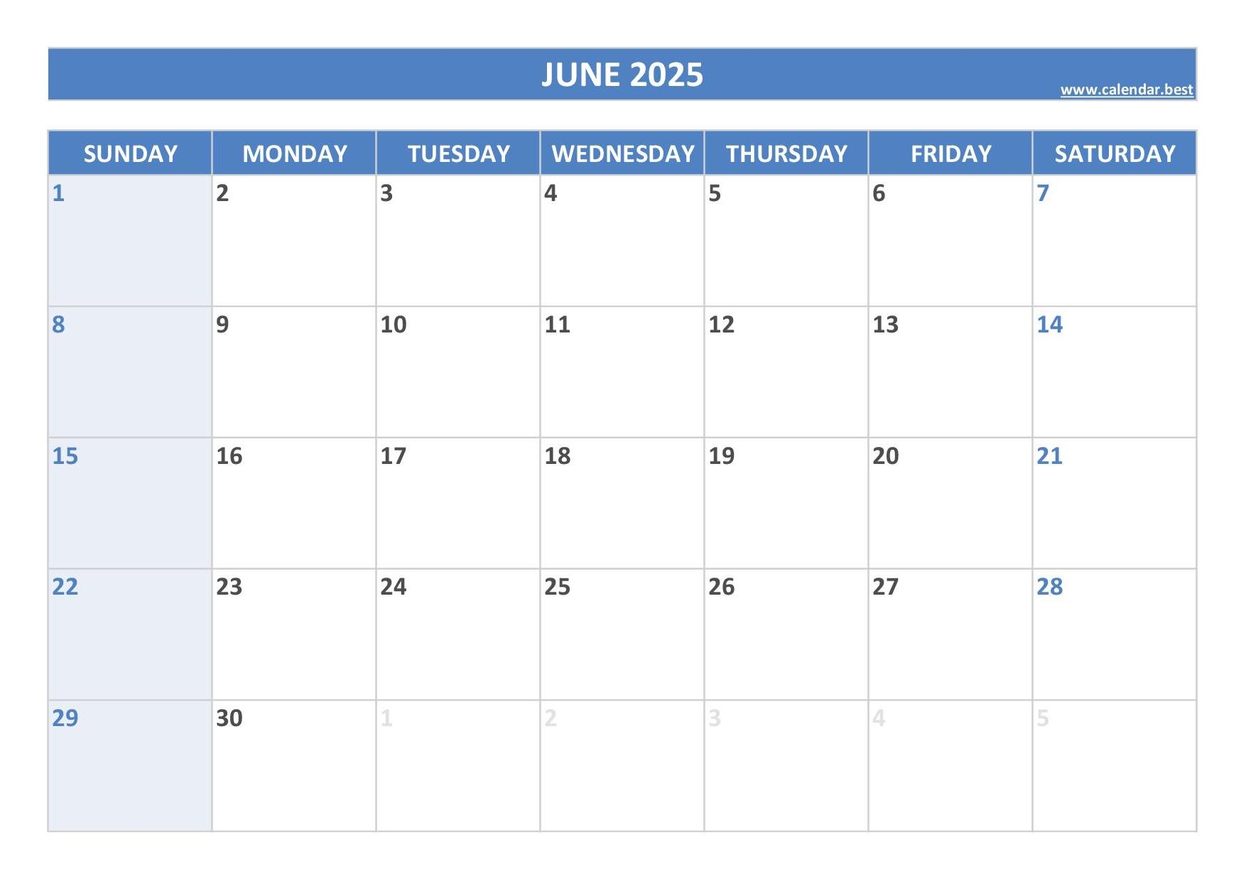 June 2025 Calendar Calendar best