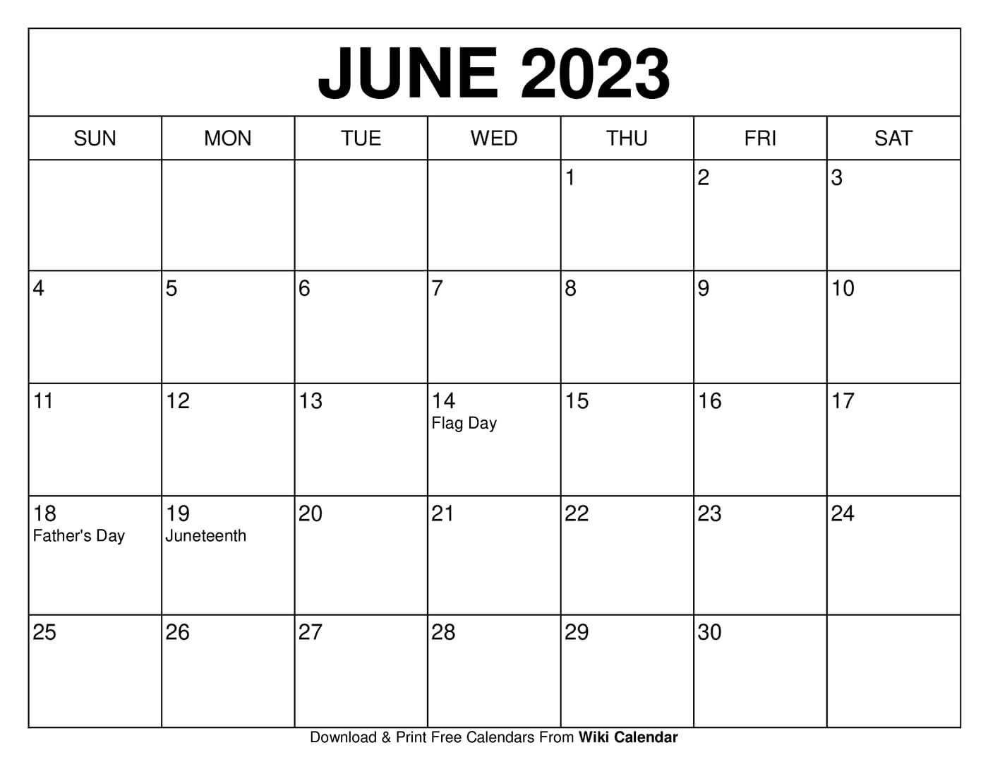 Calendar Printable June