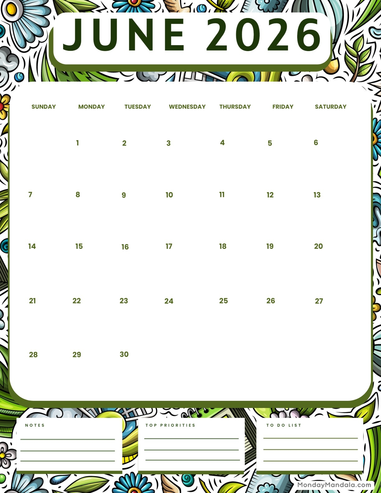 June 2026 Calendars 52 Free PDF Printables 