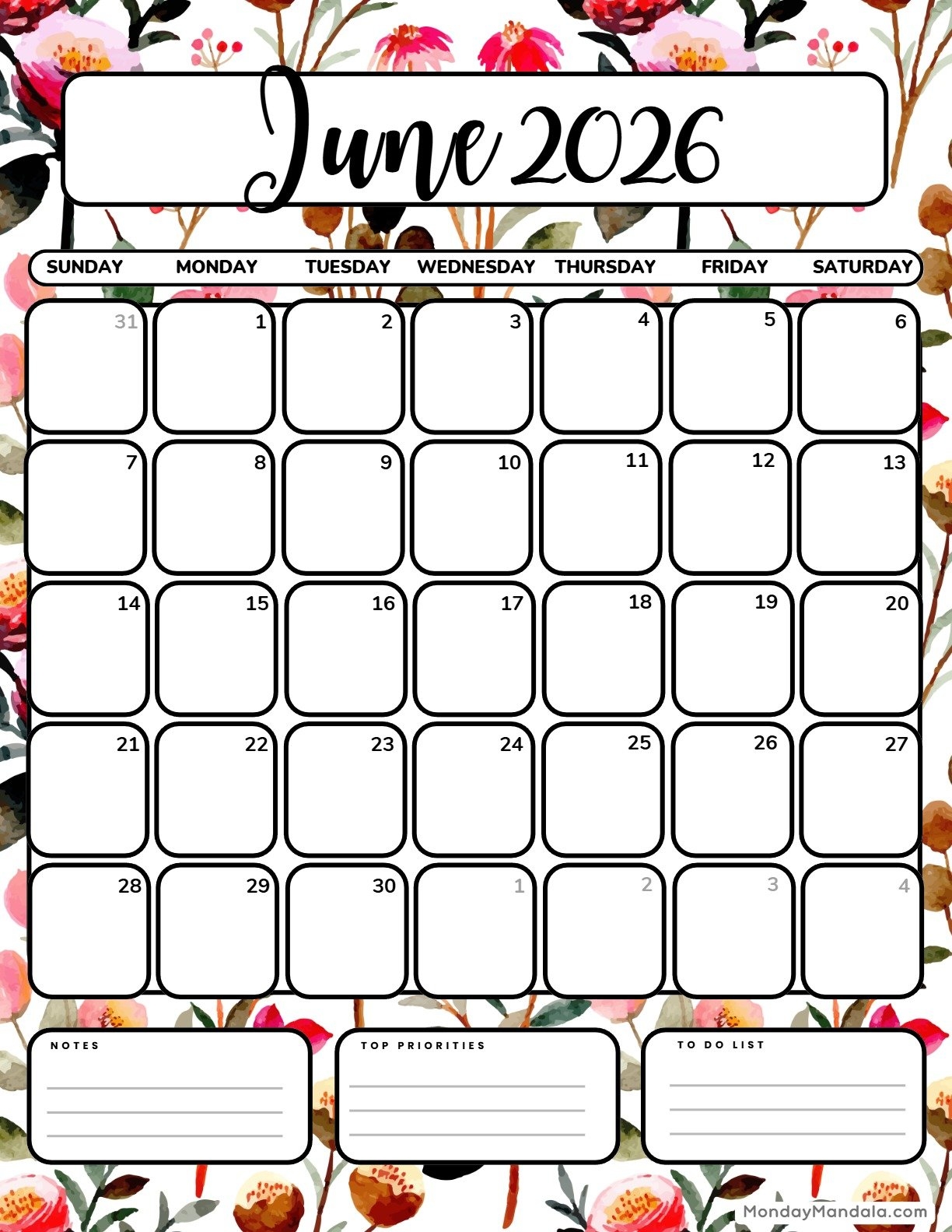 June 2026 Calendars 52 Free PDF Printables 