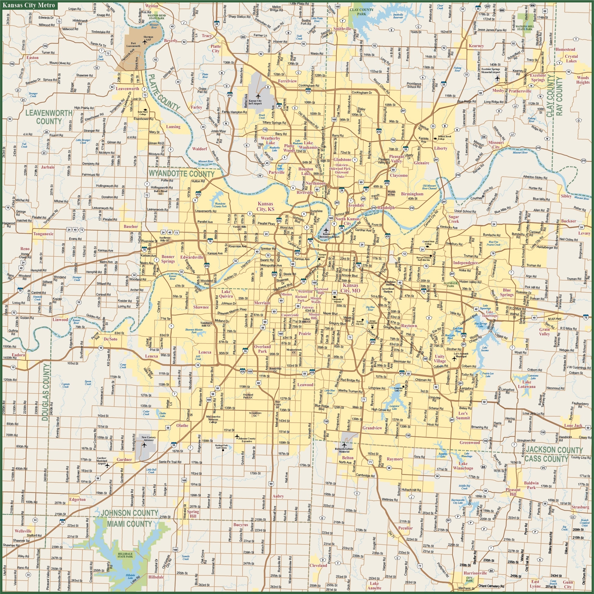 Kansas City Metro Map Digital Vector Creative Force