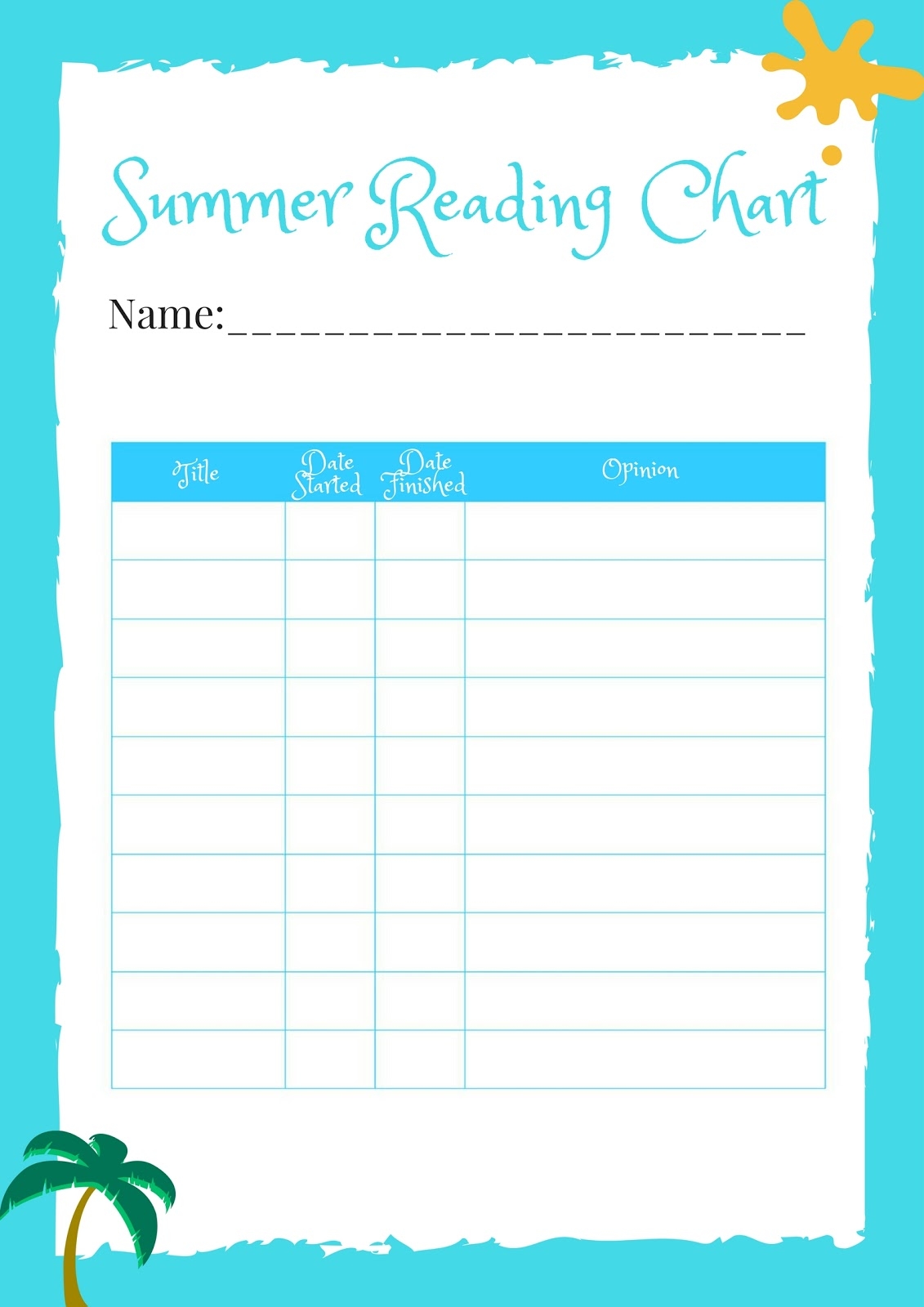 Summer Reading Chart Printable Free Pdf