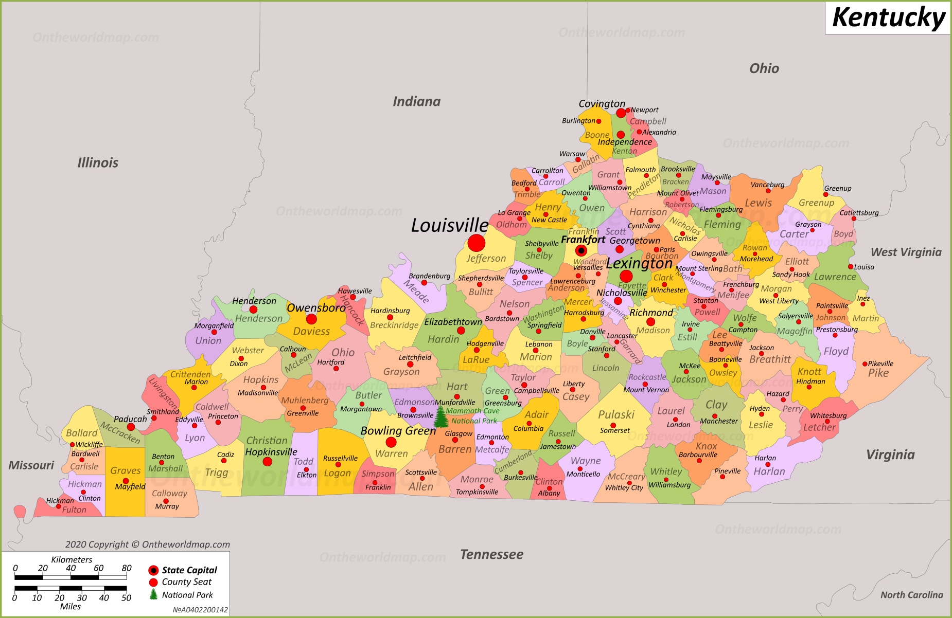 Free Printable Map Of Kentucky