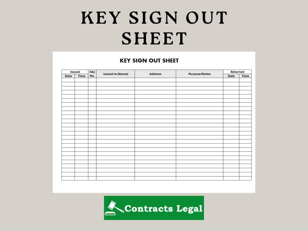 Key Sign Out Sheet Key Control Log digital Download Etsy