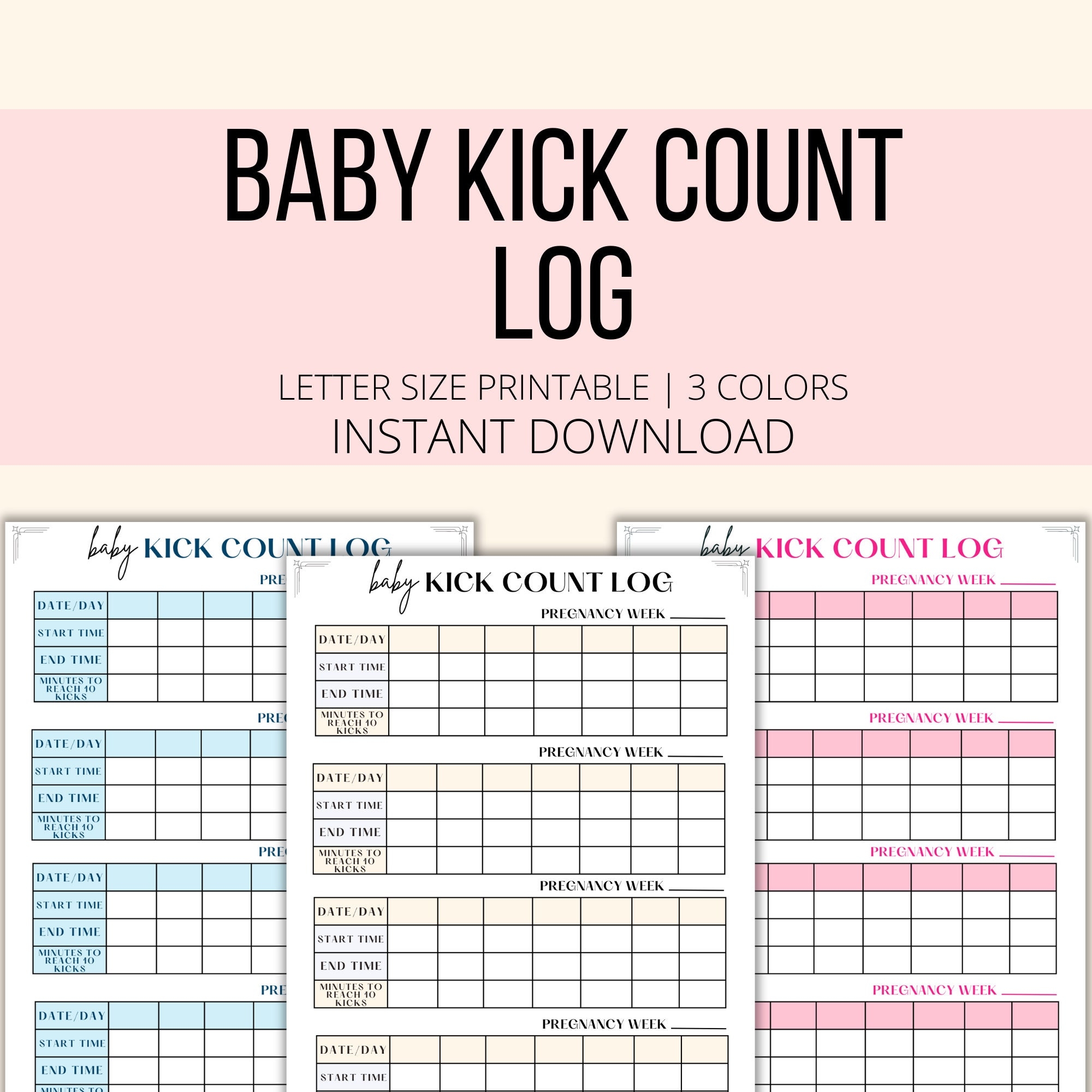 Kick Count Log Printable Baby Kick Count Chart PDF Fetal Movement Log Pregnancy Kick Counter Planner Digital Download Mom To Be Log Etsy