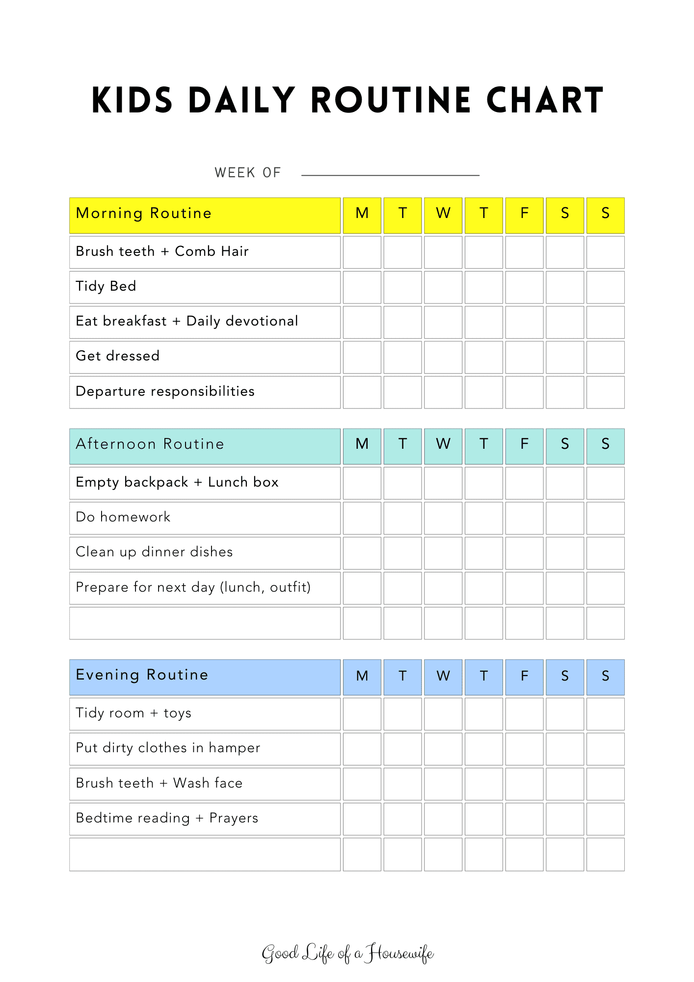 Kids Daily Routine Chart Printable