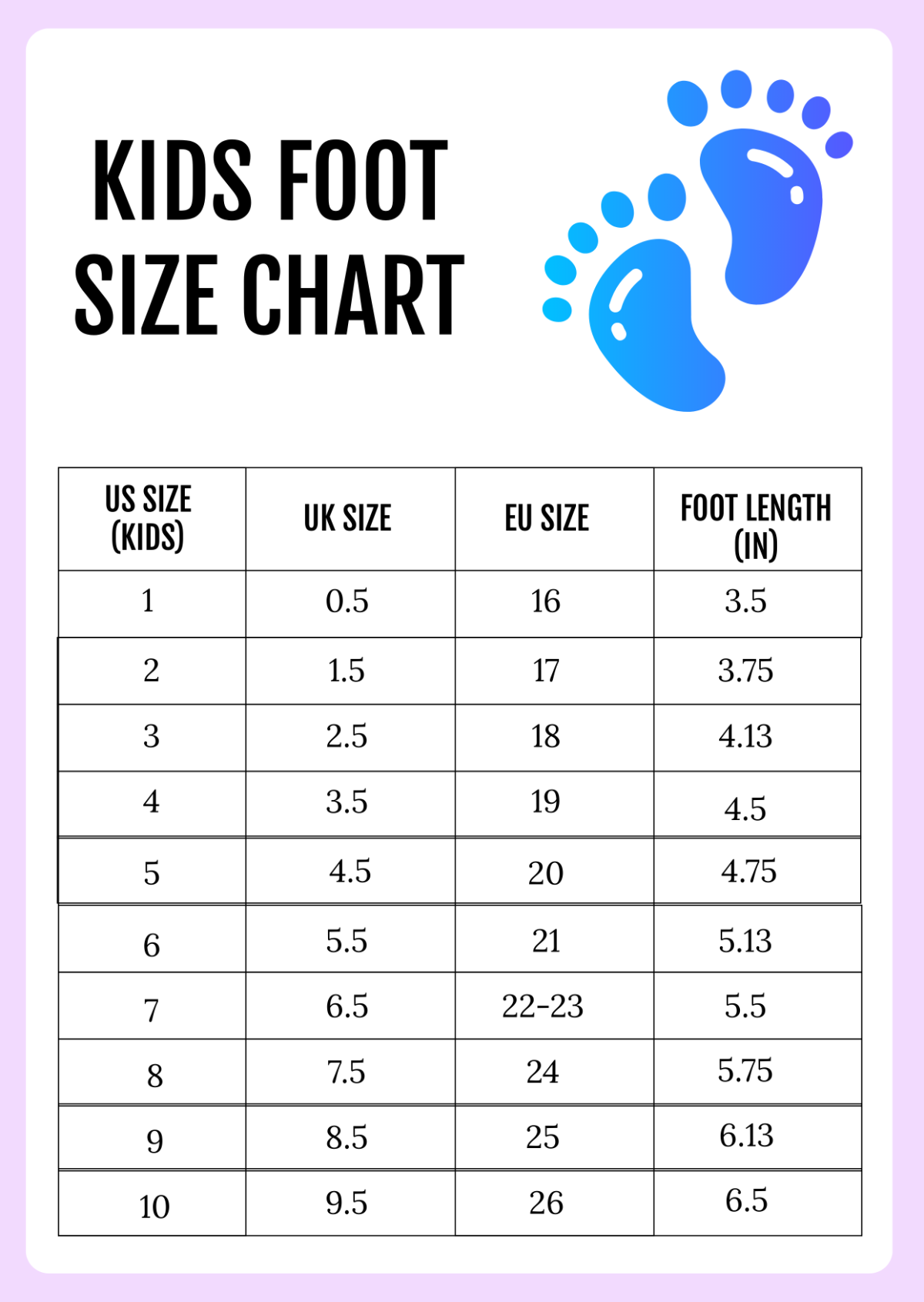 Printable Shoe Size Chart Toddler Printable Shoe Size Chart Toddler