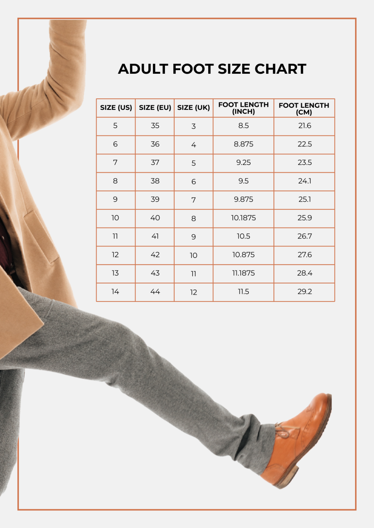 Kids Shoe Foot Size Shoe Size Conversion Free Adult Foot Size Chart Template To Edit Online