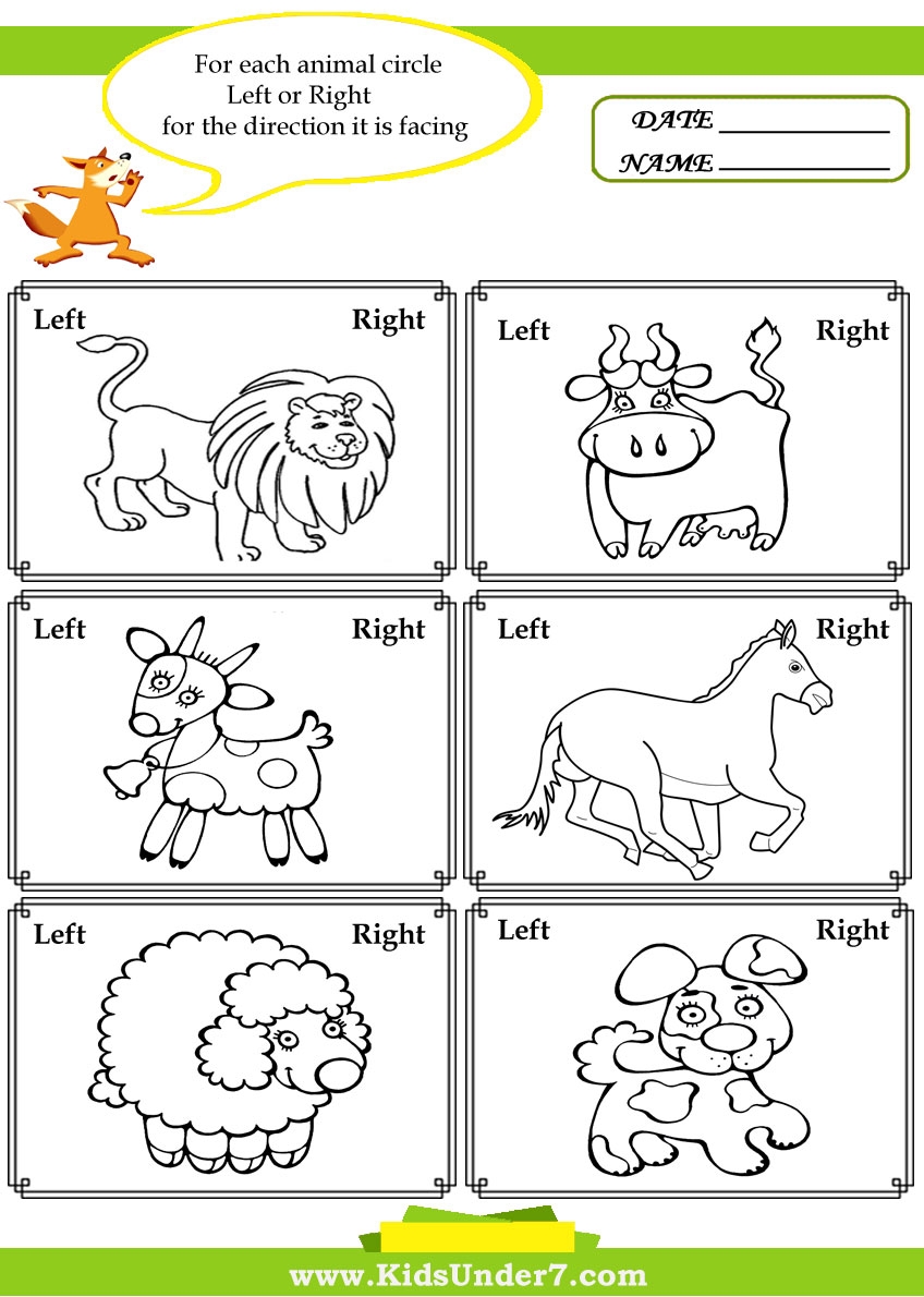 Kids Under 7 Left And Right Worksheets