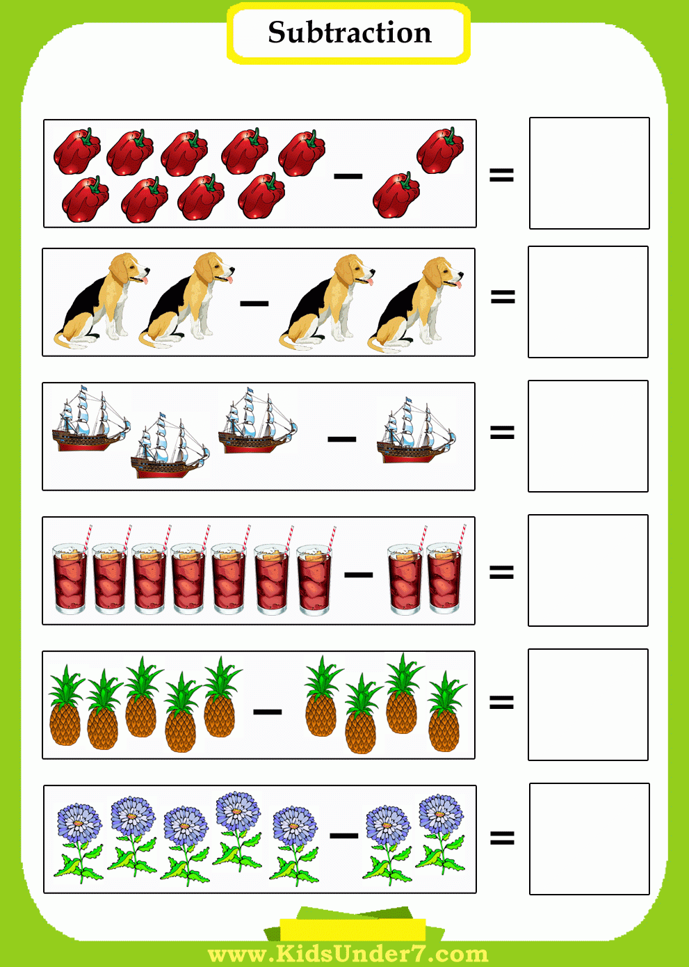 Free Printable Subtraction Sheets