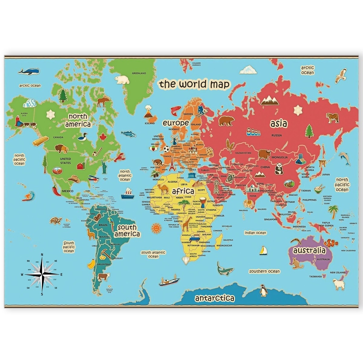 Kids World Map Educational Poster Print Coloured Continents Wall Art A4 A3 A2 A1 EBay