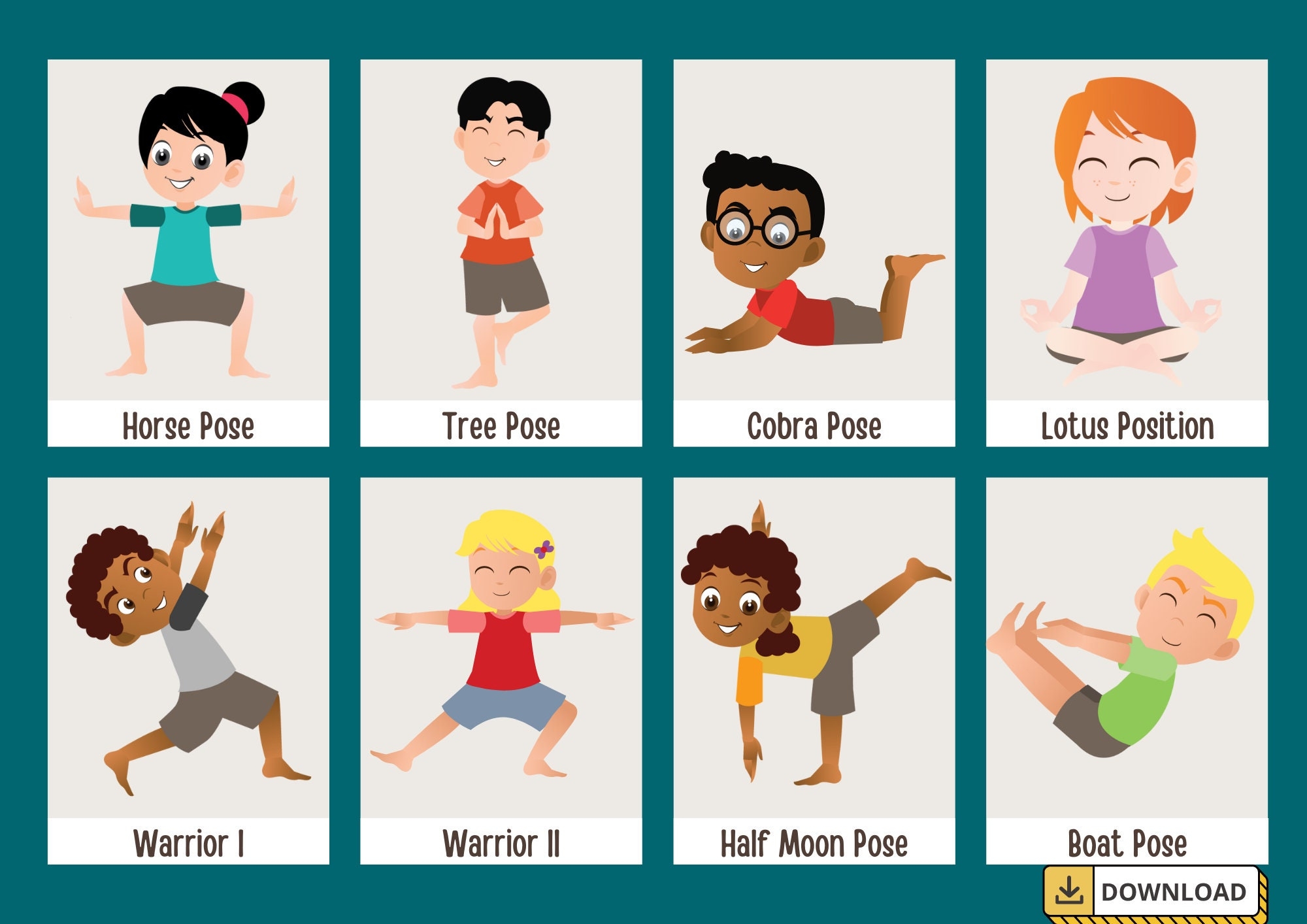 Kids Yoga Poses Yoga Poses Yoga Poses For Beginners Printable Yoga Flash Cards Yoga Poses Cards Yoga Poses Chart Etsy