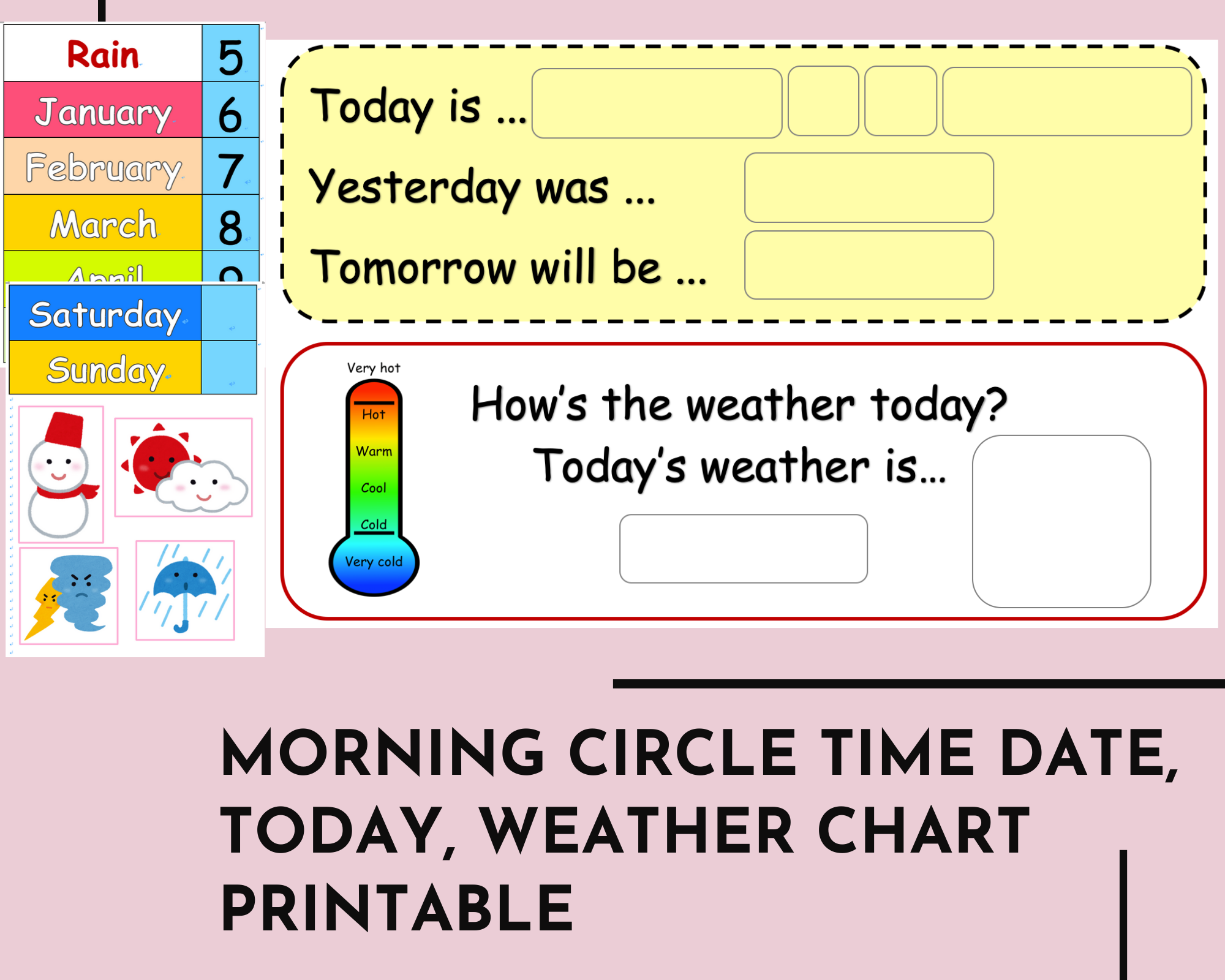 Kindergarten Preschool Morning Circle Time Date Today Weather Chart Printable Ichibansake