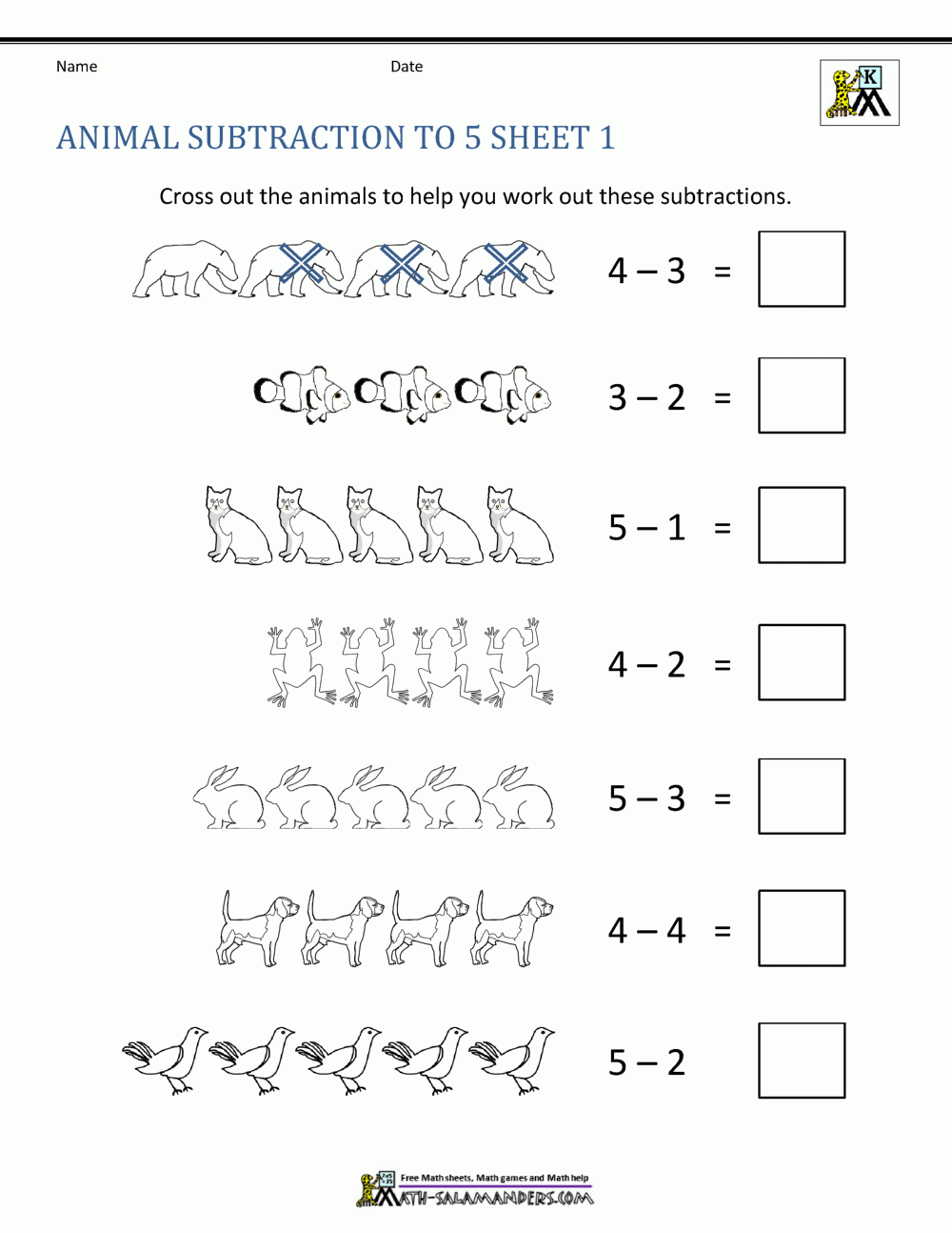 Printable Kindergarten Math Worksheets Subtraction