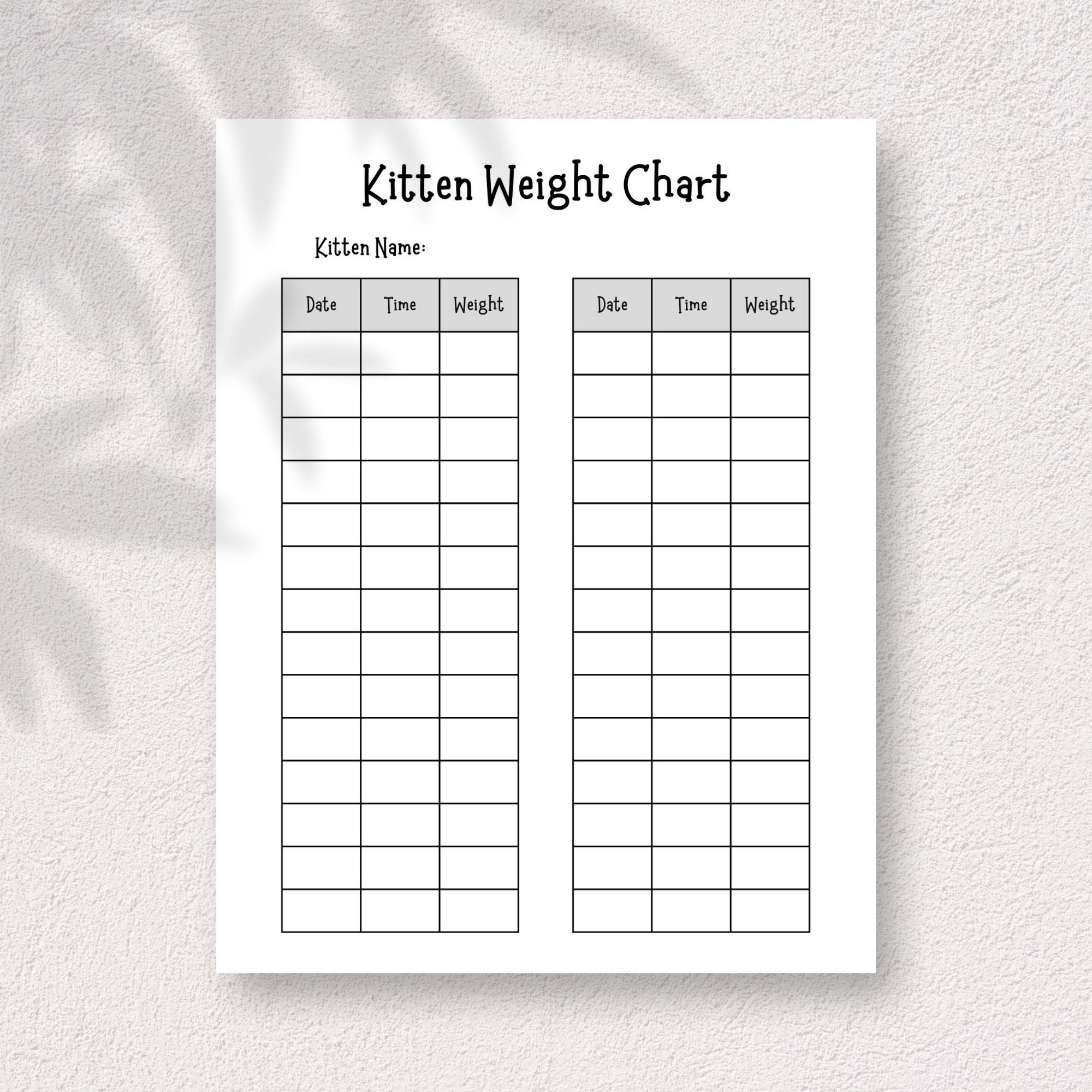 Kitten Weight Chart Fostering Breeder Log digital Printable PDF Etsy