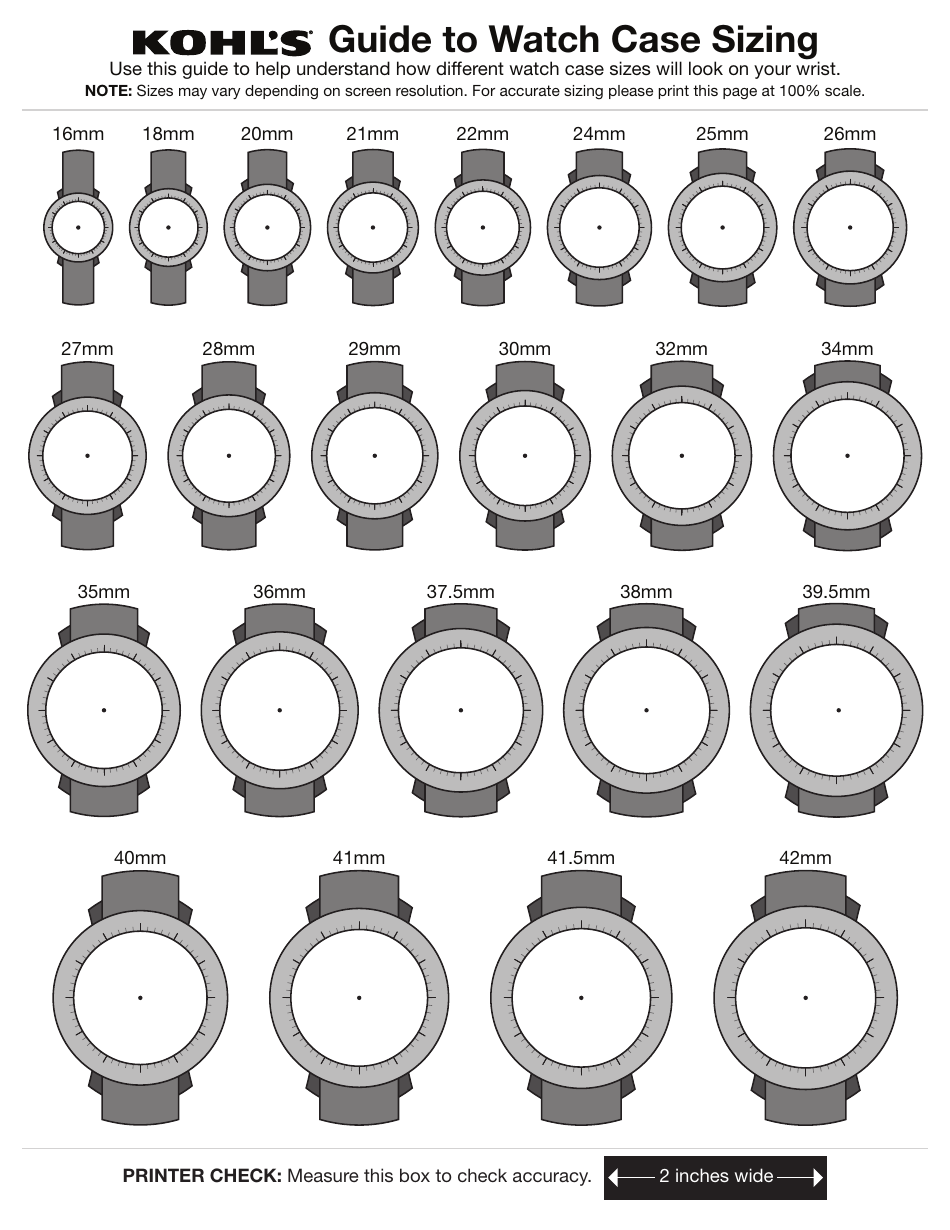 Kohl s Watch Sizing Guide Sheet Download Printable PDF Templateroller