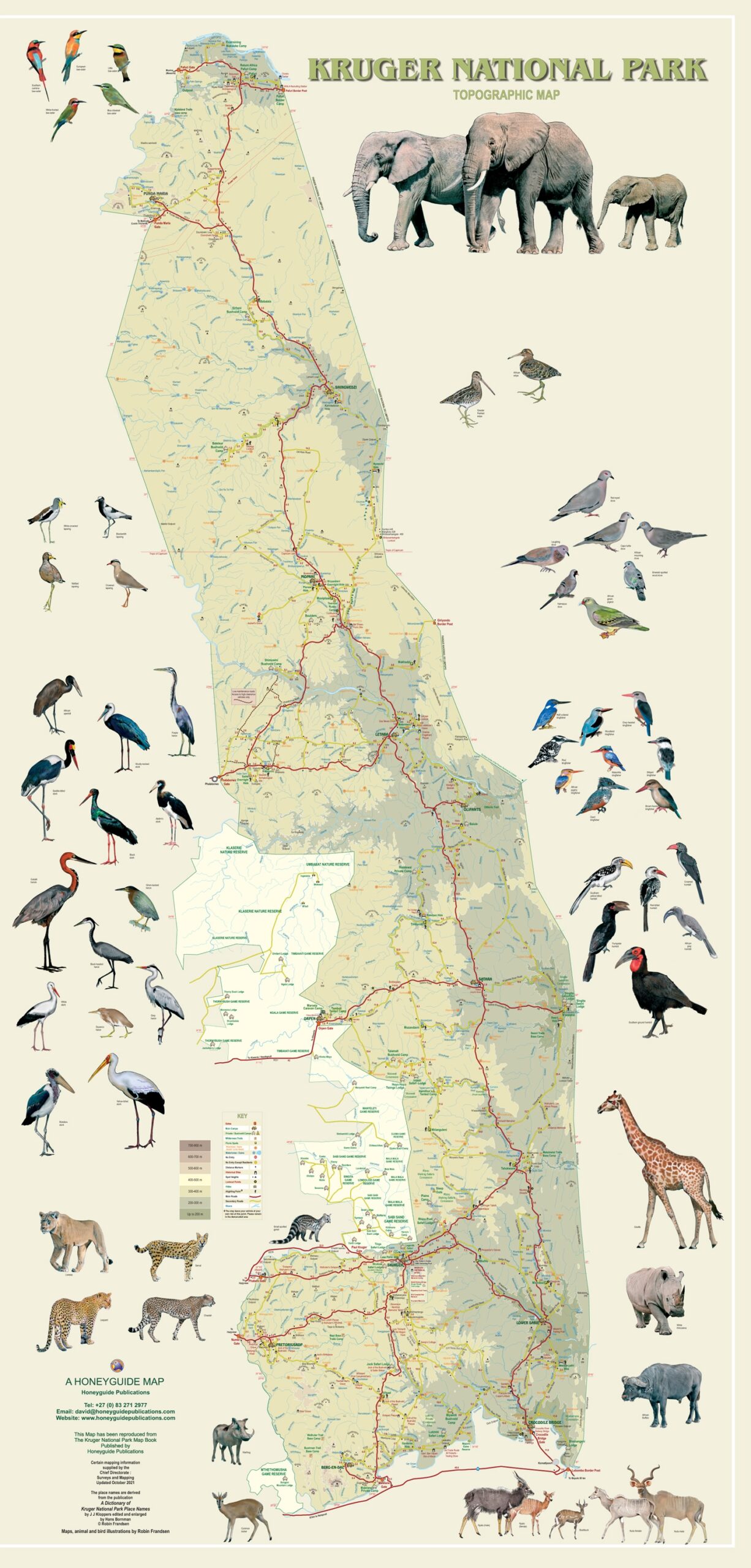 Kruger National Park Slim Line Wall Map Honeyguide Publications