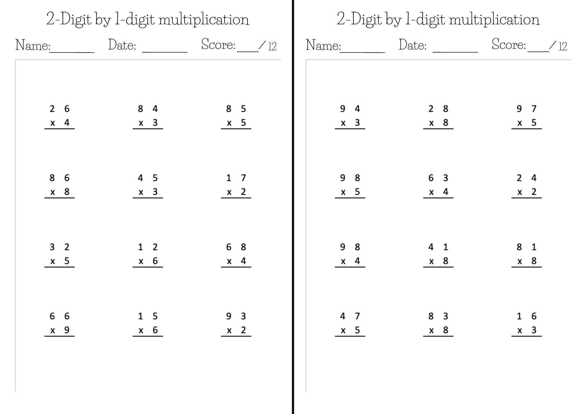 Kumon like Math Worksheets Exercise Pages In PDF 2 digit By 1 digit Multiplication Etsy