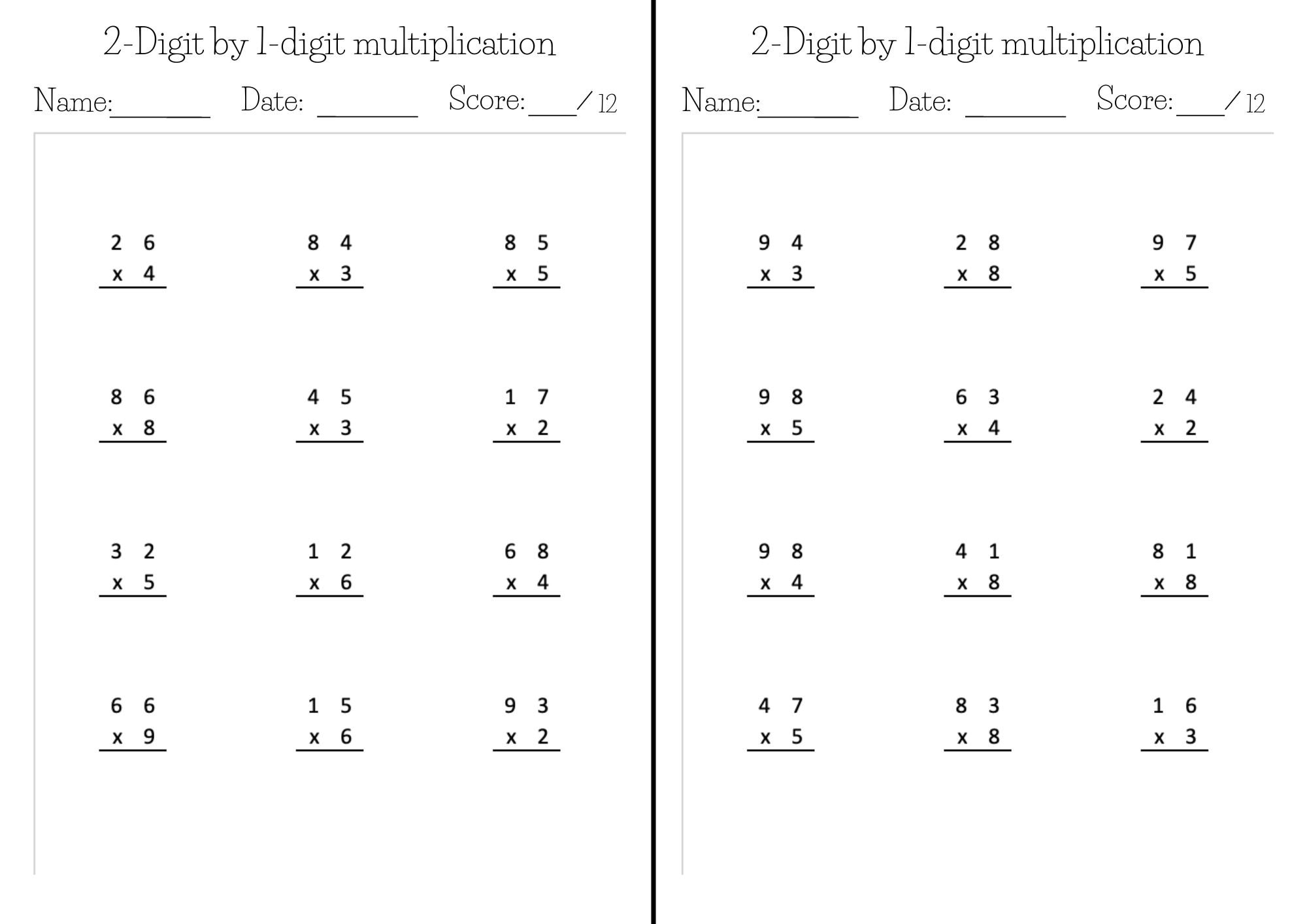 Kumon like Math Worksheets Exercise Pages In PDF 2 digit By 1 digit Multiplication Etsy