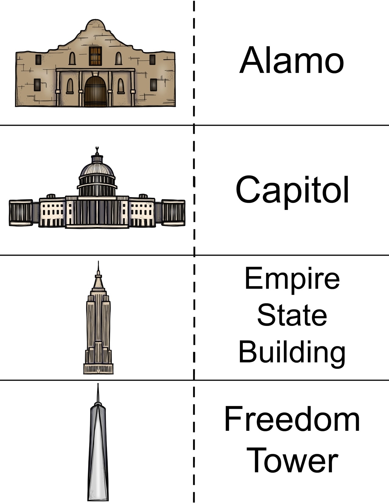 Famous Us Landmarks Printable Worksheets