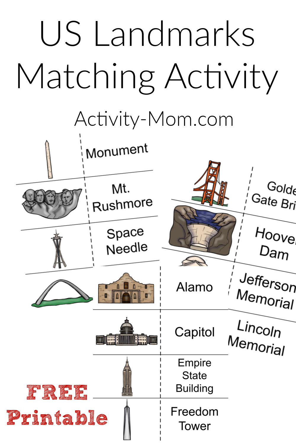 Landmarks Of The United States Matching Activity The Activity Mom