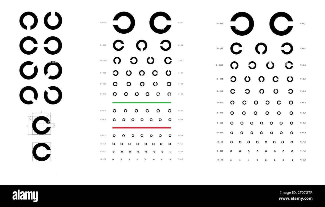 Landolt C Eye Test Chart Broken Ring Medical Illustration Japanese Vision Test Line Vector Sketch Style Outline Isolated On White Vision Test Board Optometrist Ophthalmic Test For Visual Examination Stock Vector Image