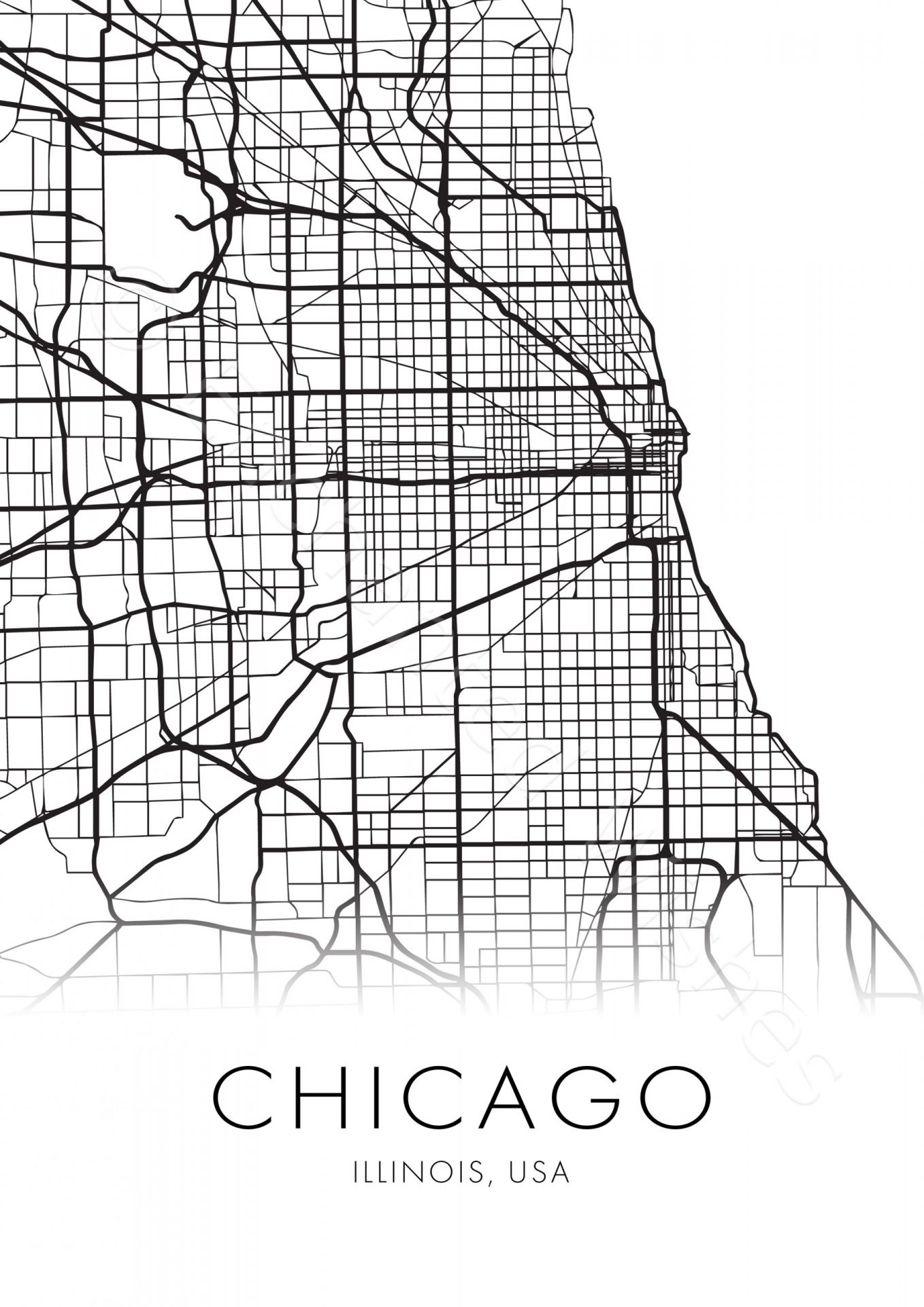 Large Chicago City Map Printable Print Wall Art Printable Prints
