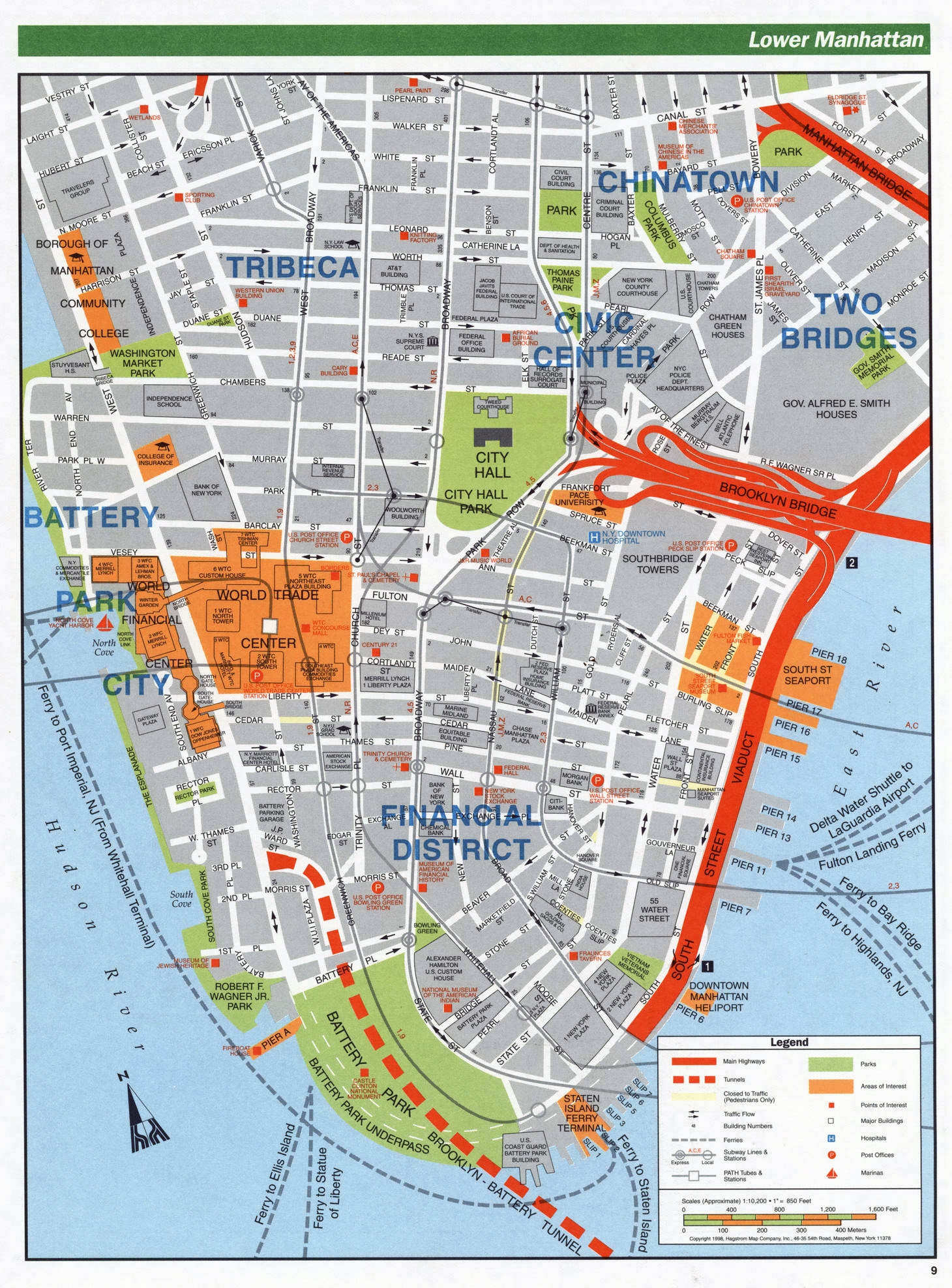Large Detailed Road Map Of Lower Manhattan NYC Vidiani Maps Of All Countries In One Place