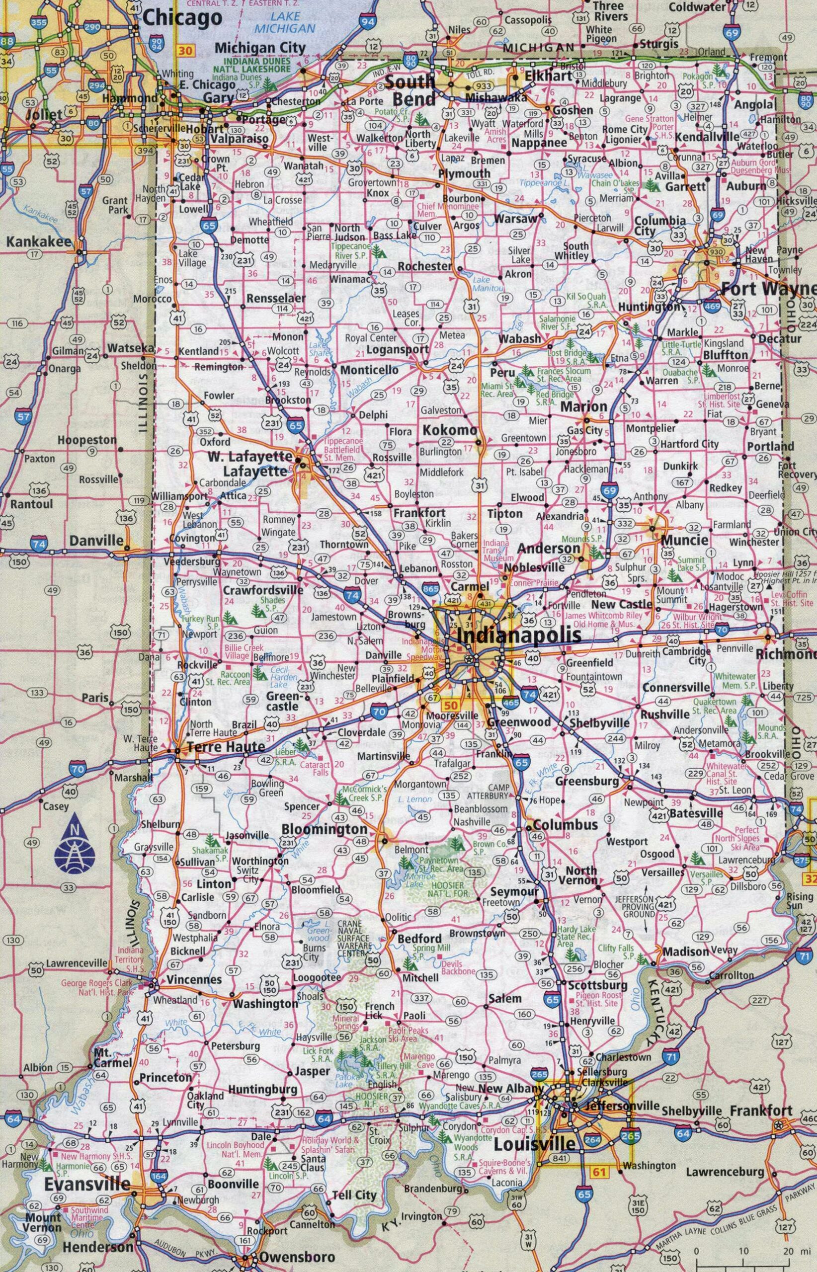 Large Detailed Roads And Highways Map Of Indiana State With Cities Vidiani Maps Of All Countries In One Place