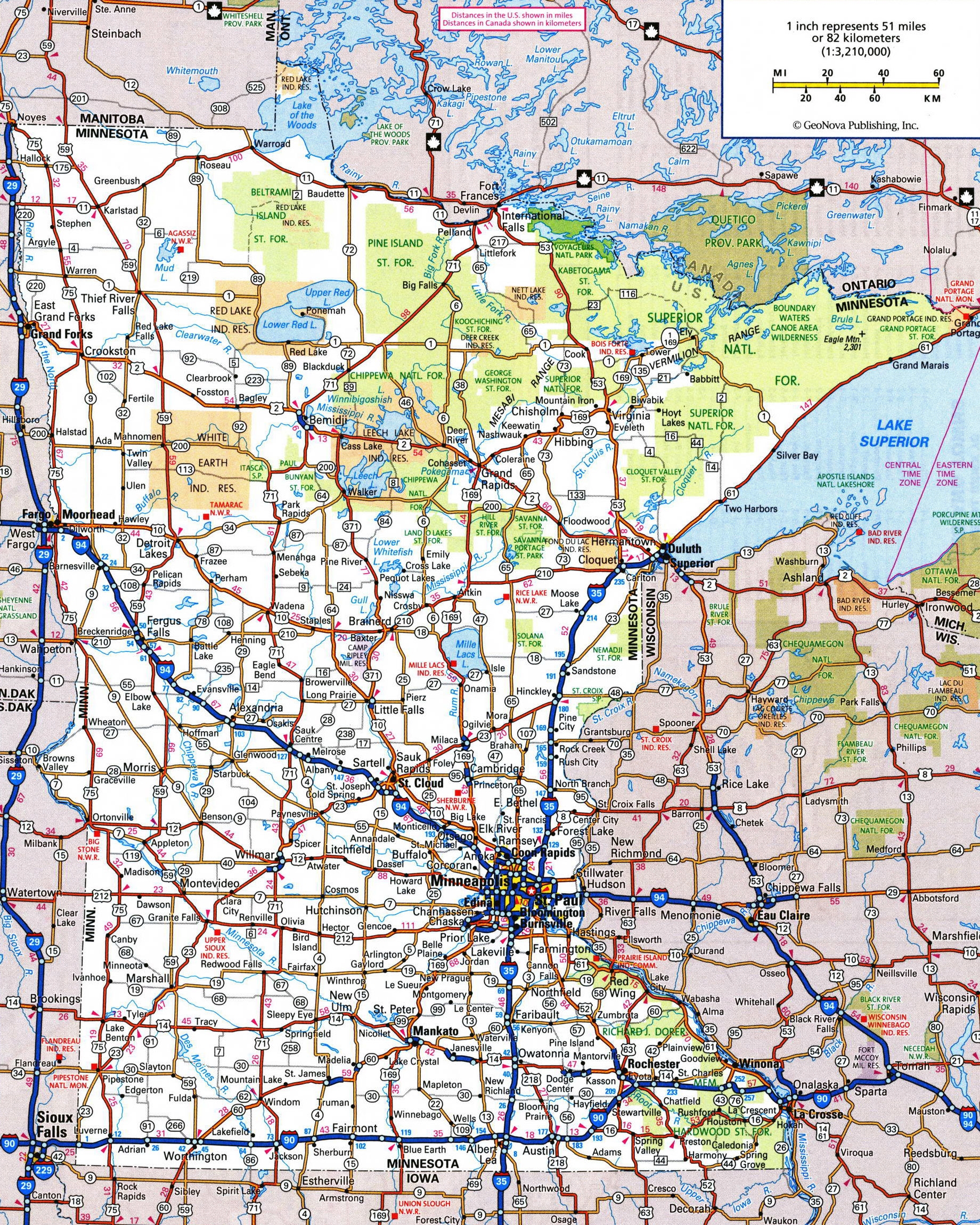 Large Detailed Roads And Highways Map Of Minnesota State With National Parks And All Cities Vidiani Maps Of All Countries In One Place