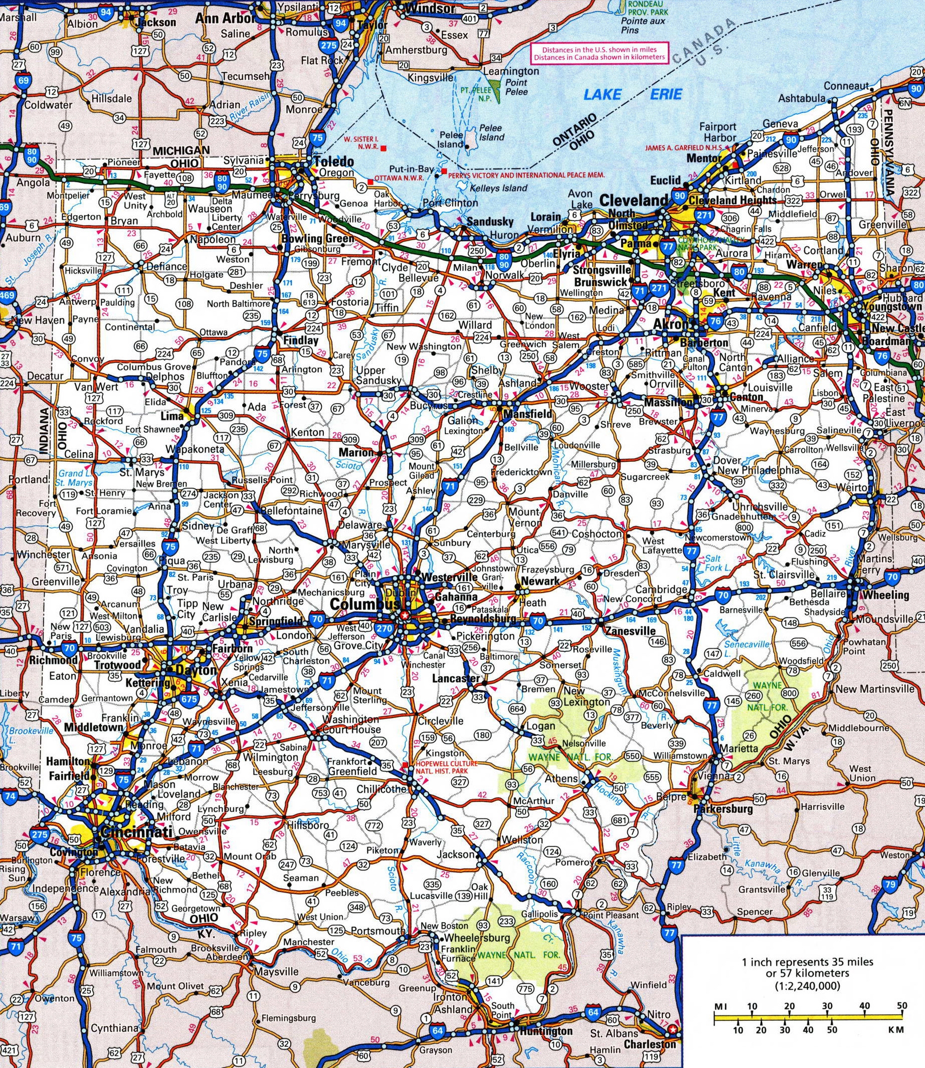 Large Detailed Roads And Highways Map Of Ohio State With All Cities Vidiani Maps Of All Countries In One Place