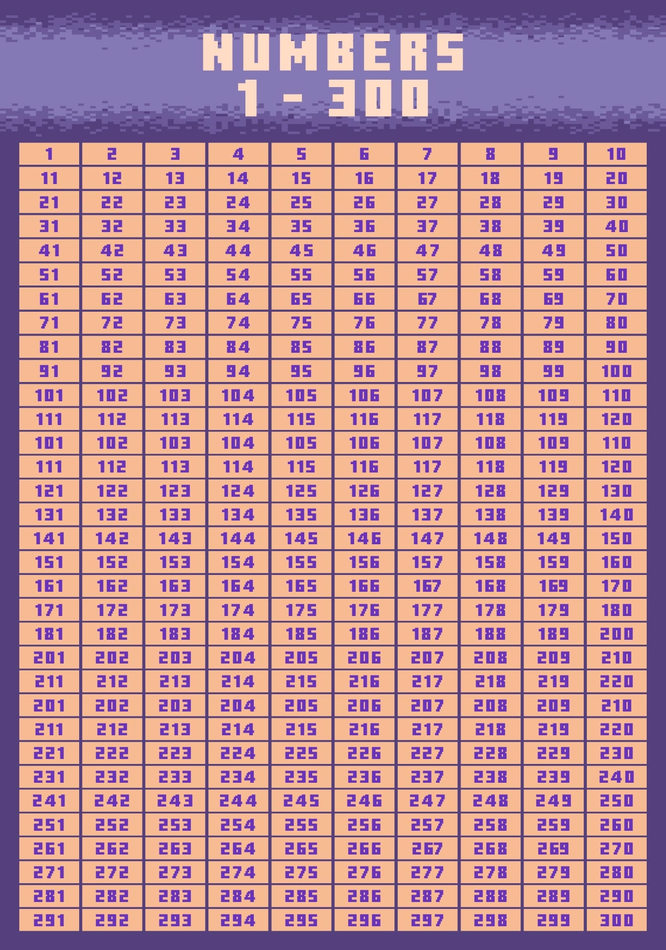 Large Numbers 1 300 10 Free PDF Printables Printablee