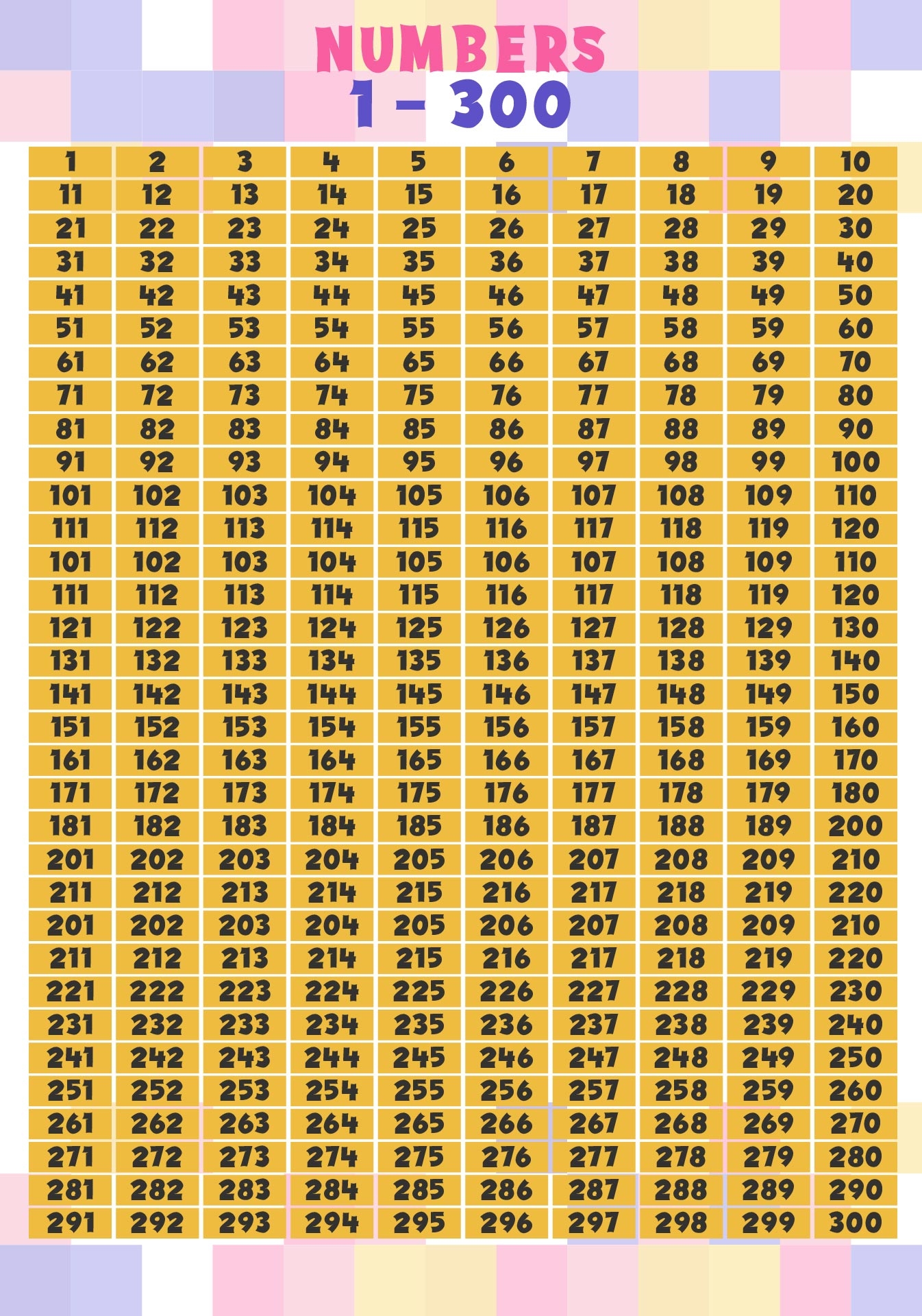 Number Chart 1 300 Printable