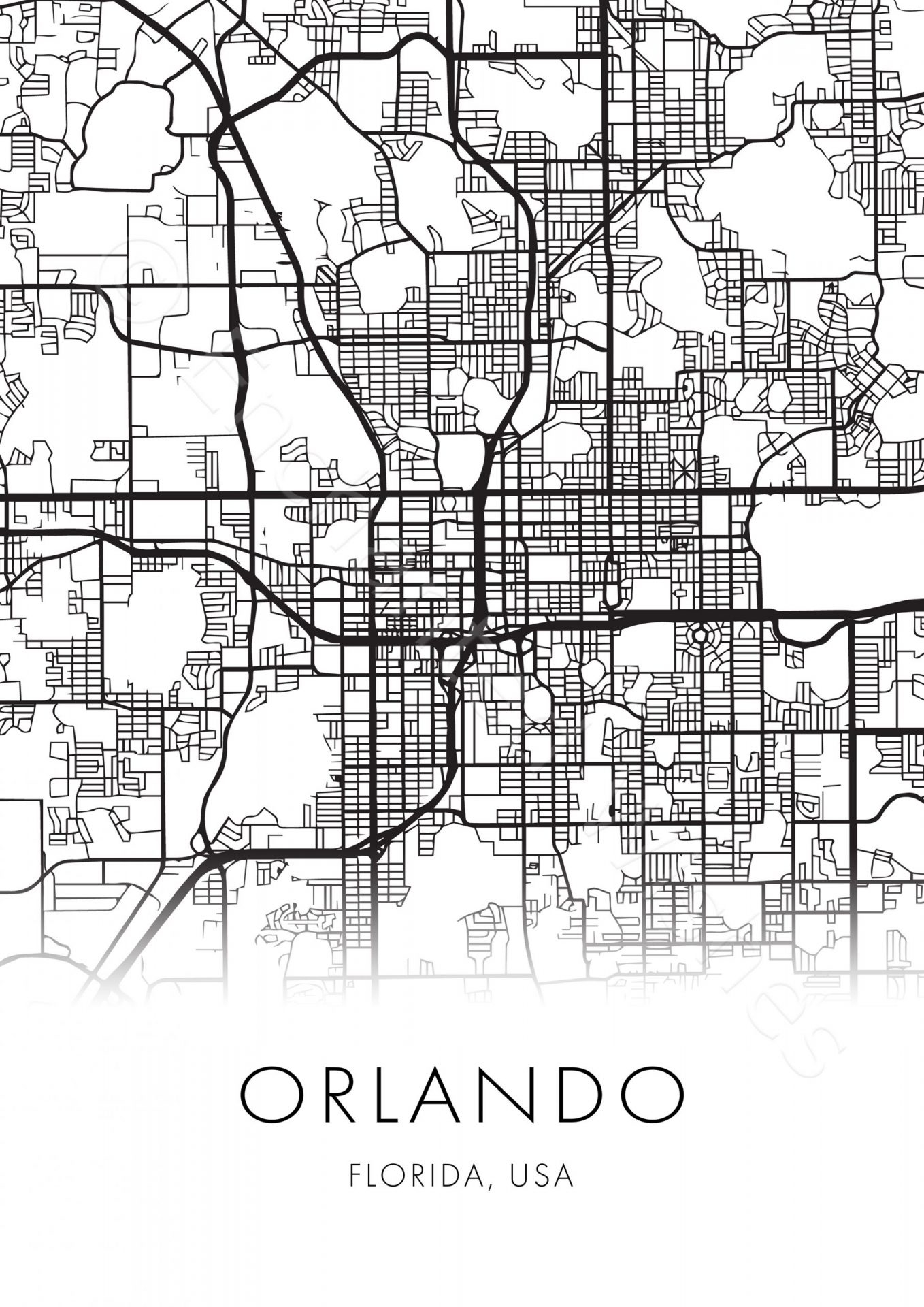 Large Orlando City Map Print Wall Art Printable Prints Large Orlando City Map Print Wall Art Printable Prints