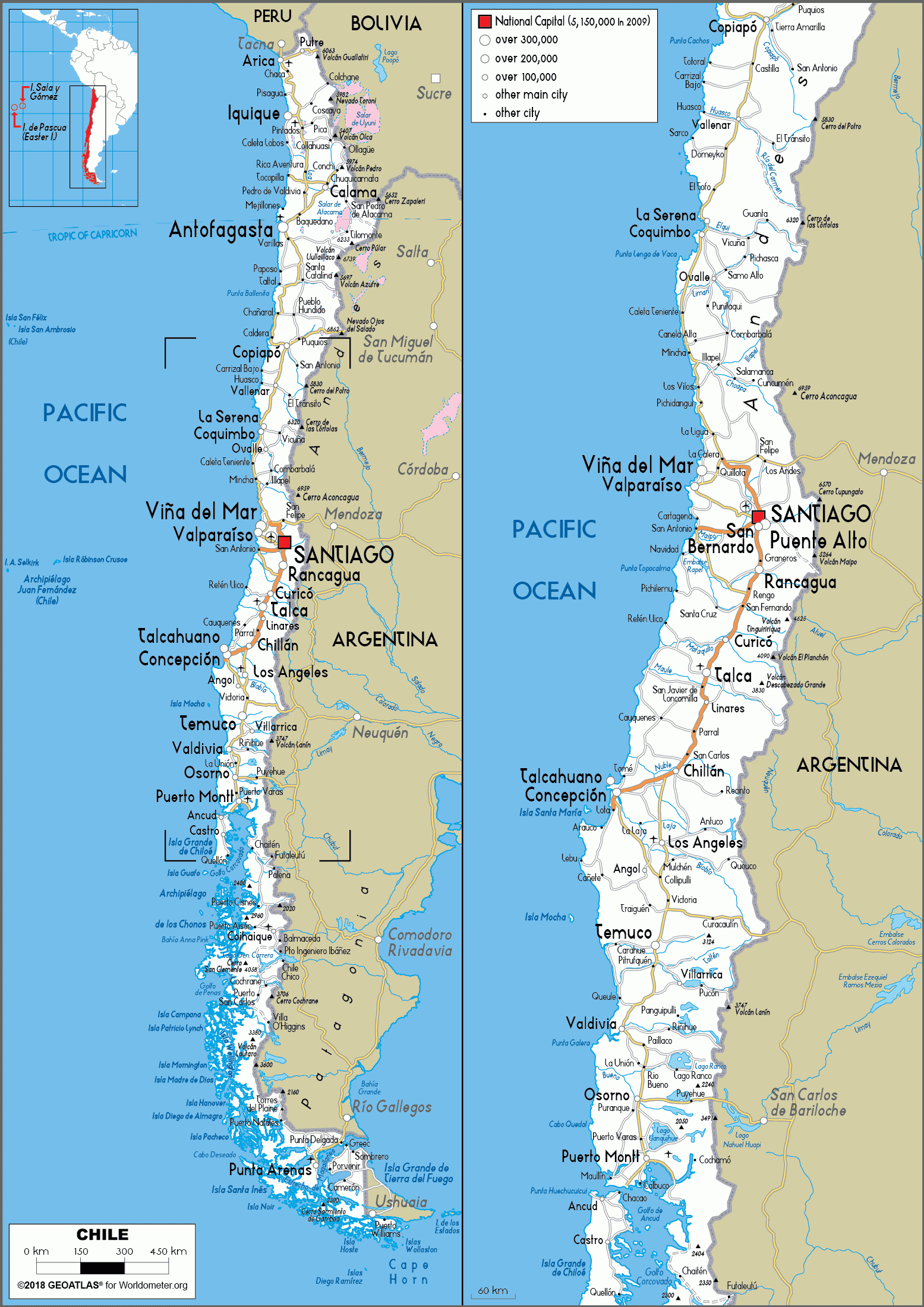 Large Size Road Map Of Chile Worldometer Large Size Road Map Of Chile Worldometer